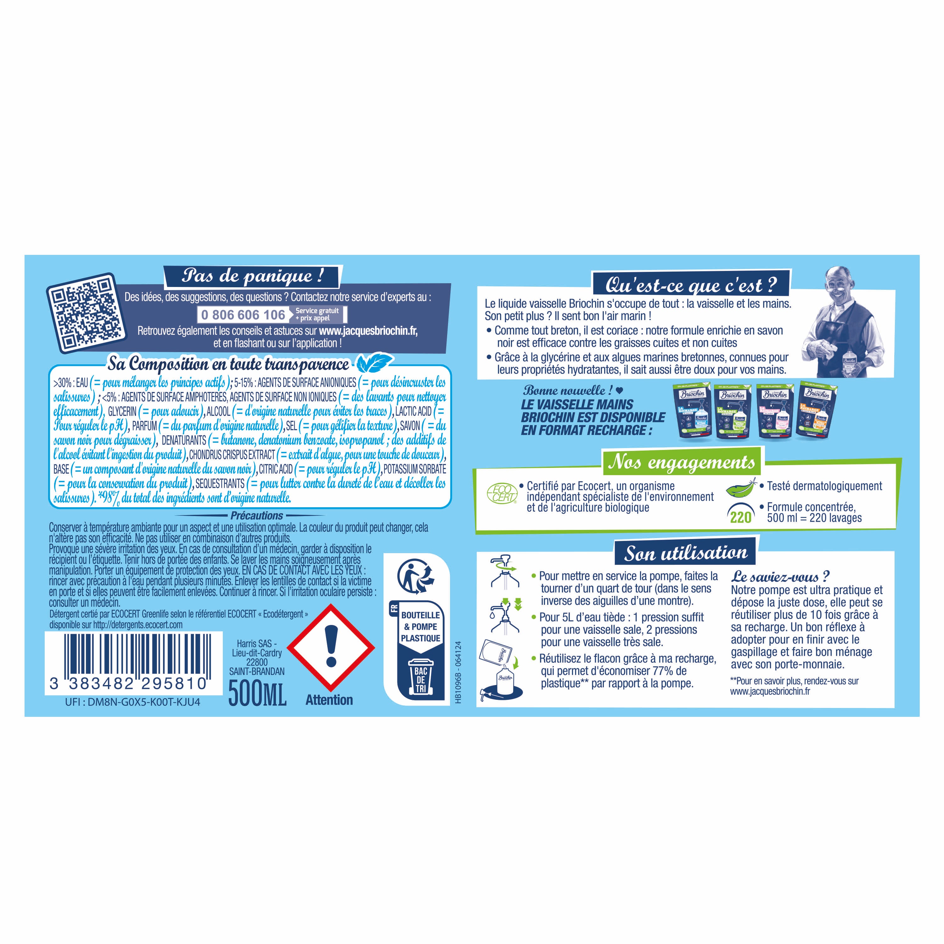 JACQUES BRIOCHIN - Liquide Vaisselle Mains Savon noir & Algues Marines 500ml Algues Marines