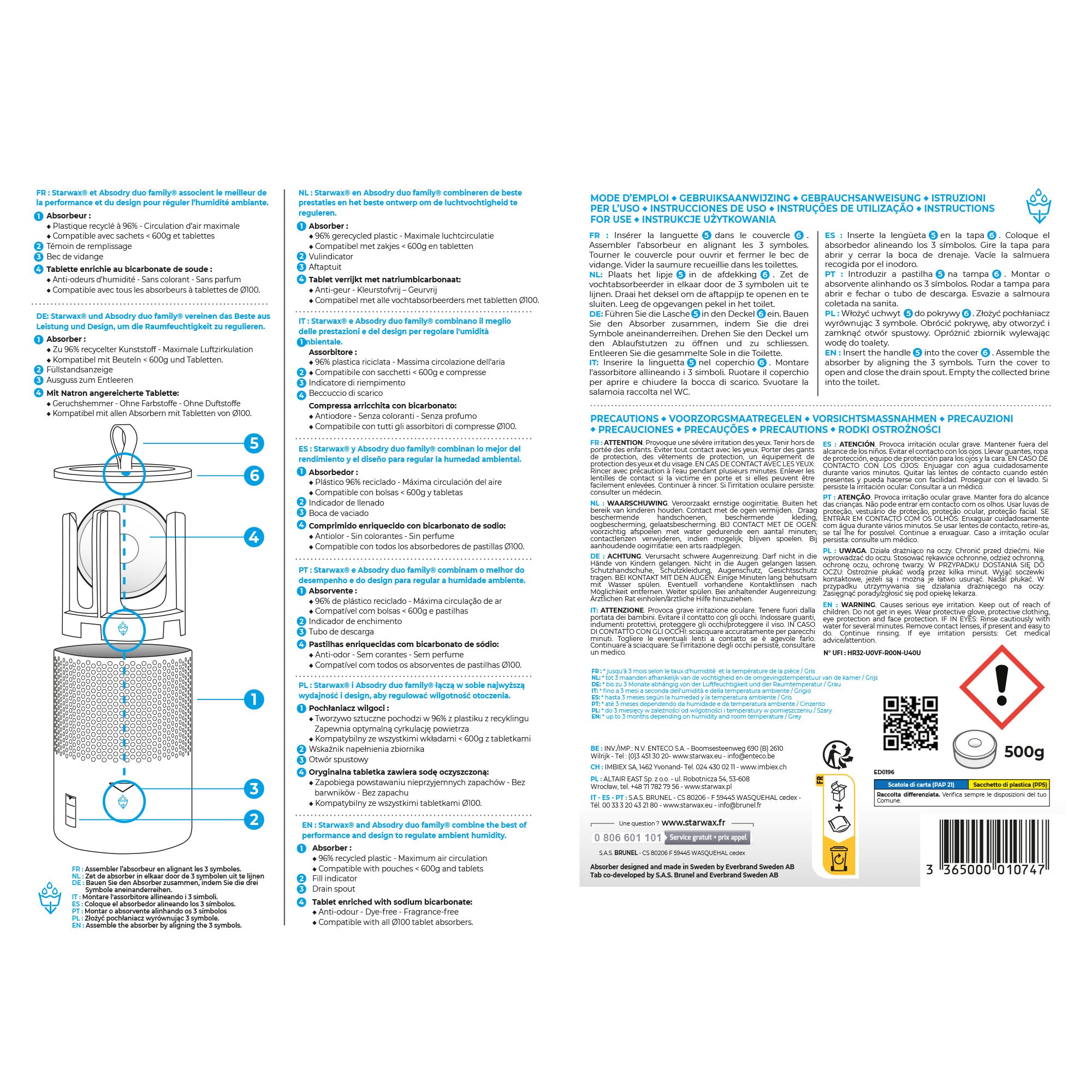 STARWAX - Absorbeur d'humidité + 1 tablette 500g Gris