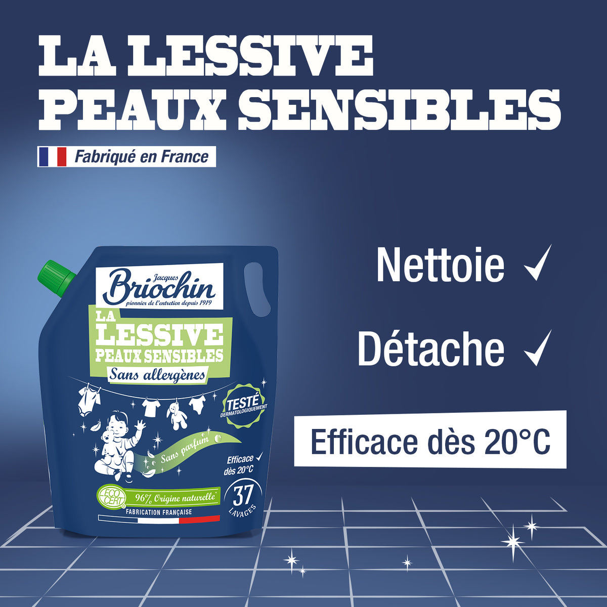Lot de 3 recharges de lessives peaux sensibles