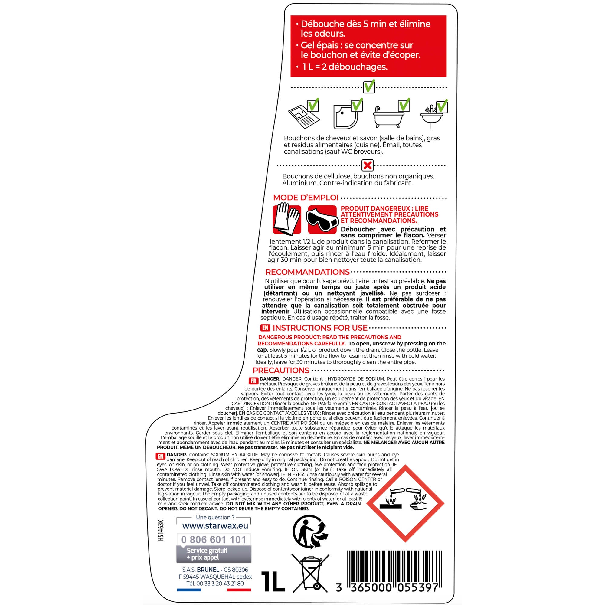 STARWAX - Déboucheur express pour canalisations 1L