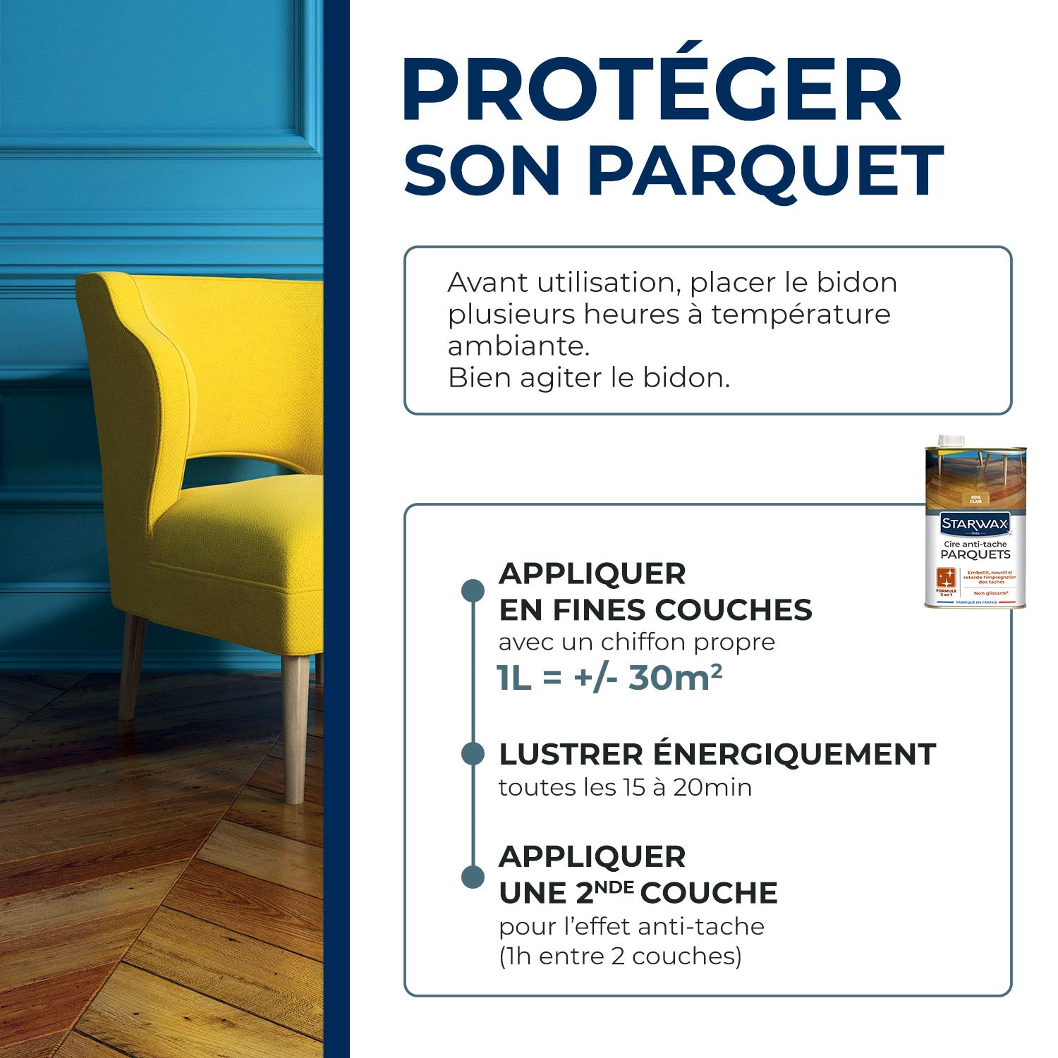 STARWAX - Cire Starlon anti-tache pour parquets cirés 1L Bois clair