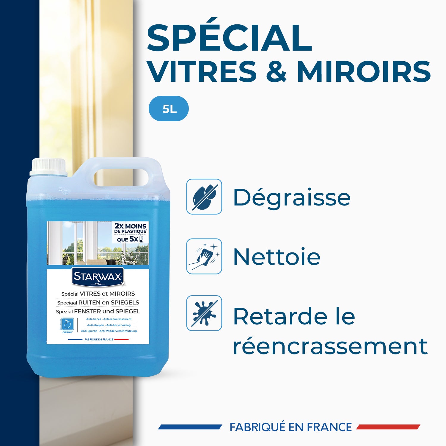 STARWAX - Nettoyant spécial vitres et miroirs
 500ml Parfum verveine citron (parfum de synthèse)