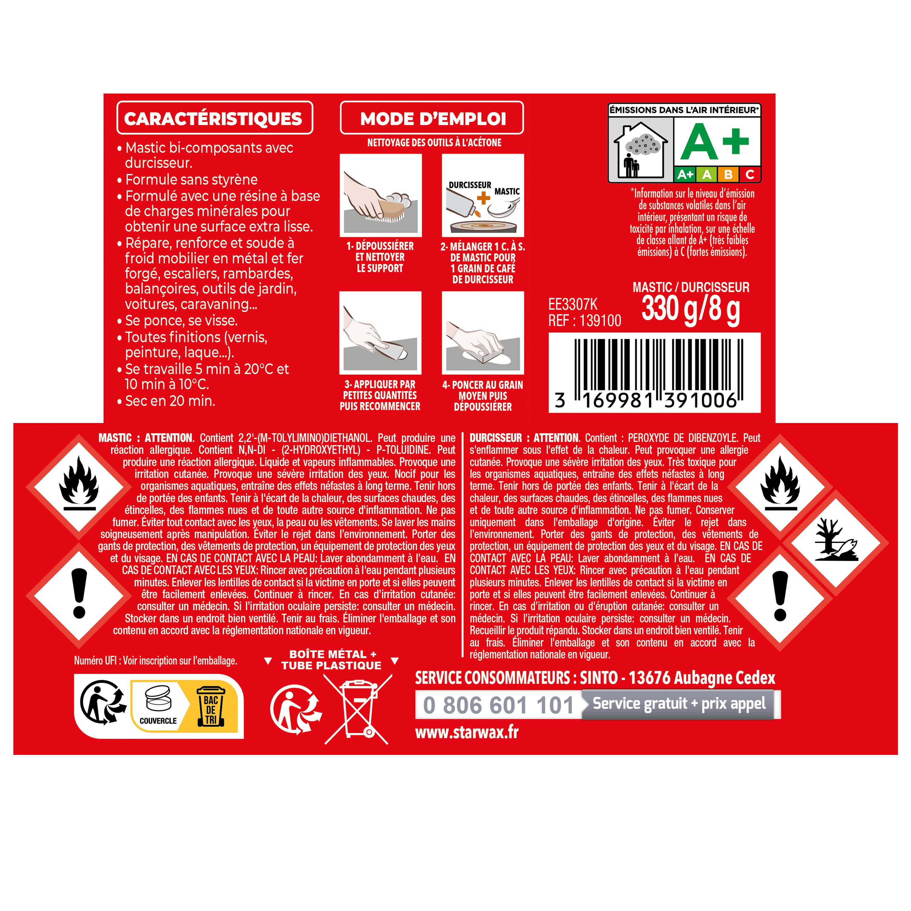 SINTO - Répare métal standard 120g Blanc