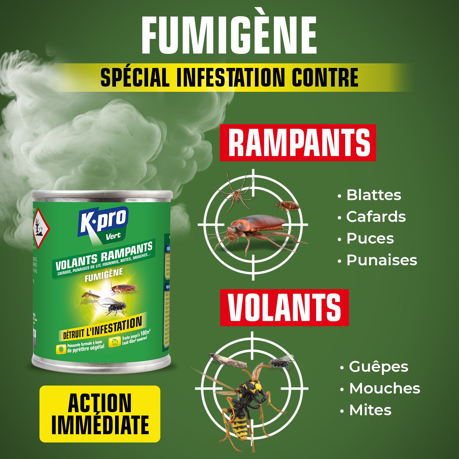 K.PRO - Fumigène contre les insectes volants et rampants 50g