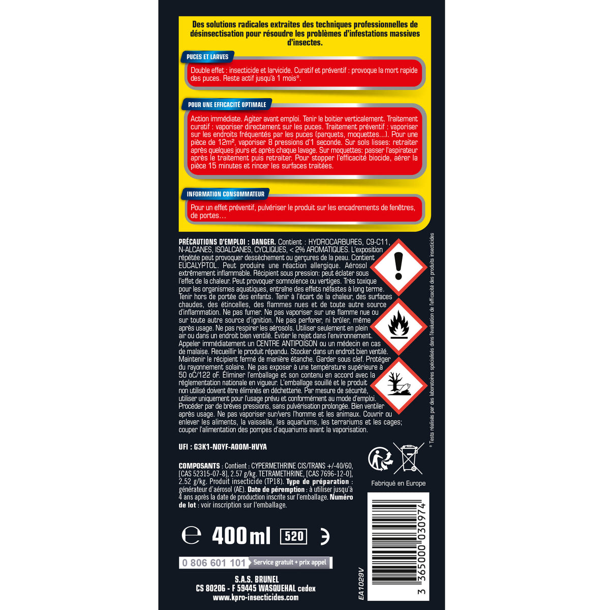 K.PRO - Aérosol foudroyant puces et larves
 400ml
