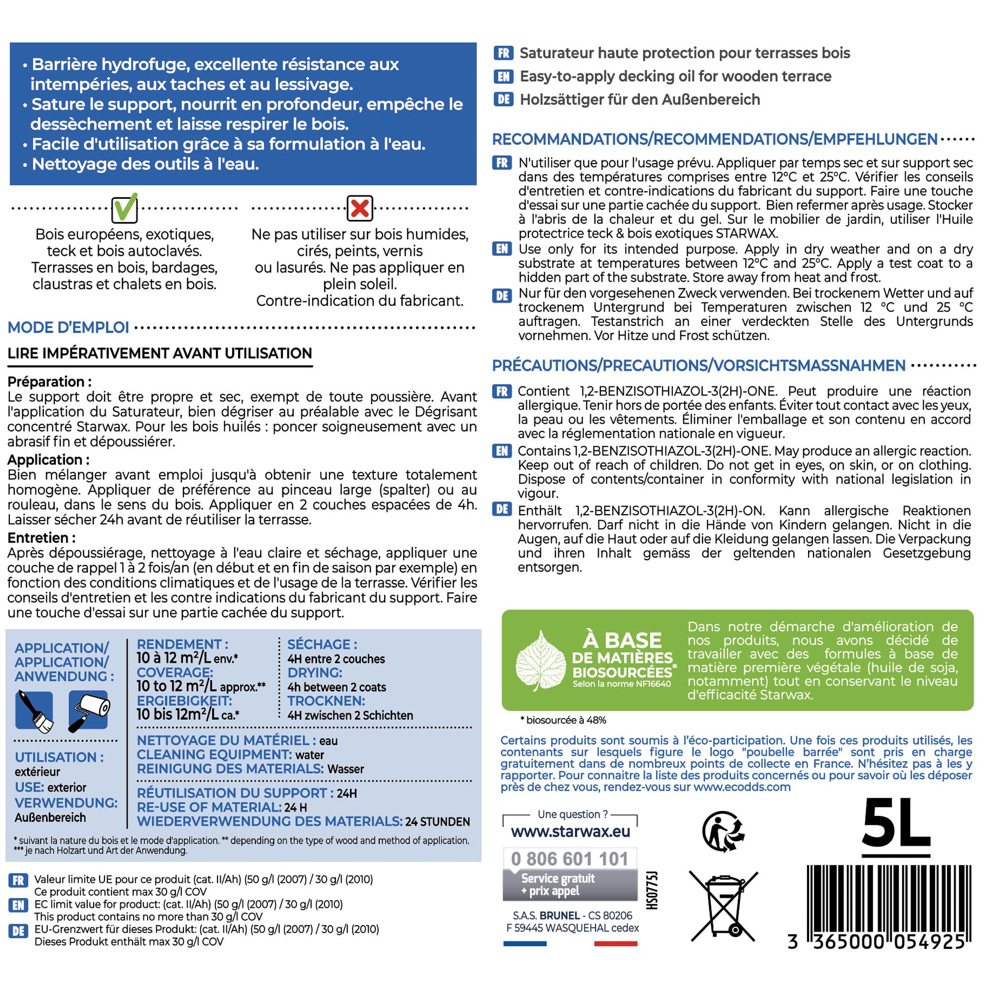 STARWAX - Saturateur Haute protection pour terrasses bois
 1L Teck