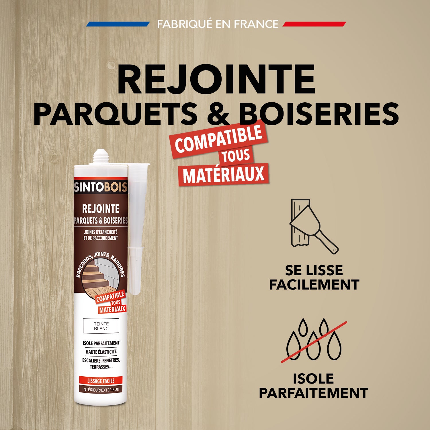 SINTO - Rejointe parquets et boiseries - Etanchéité et raccordement 310ml Chêne clair