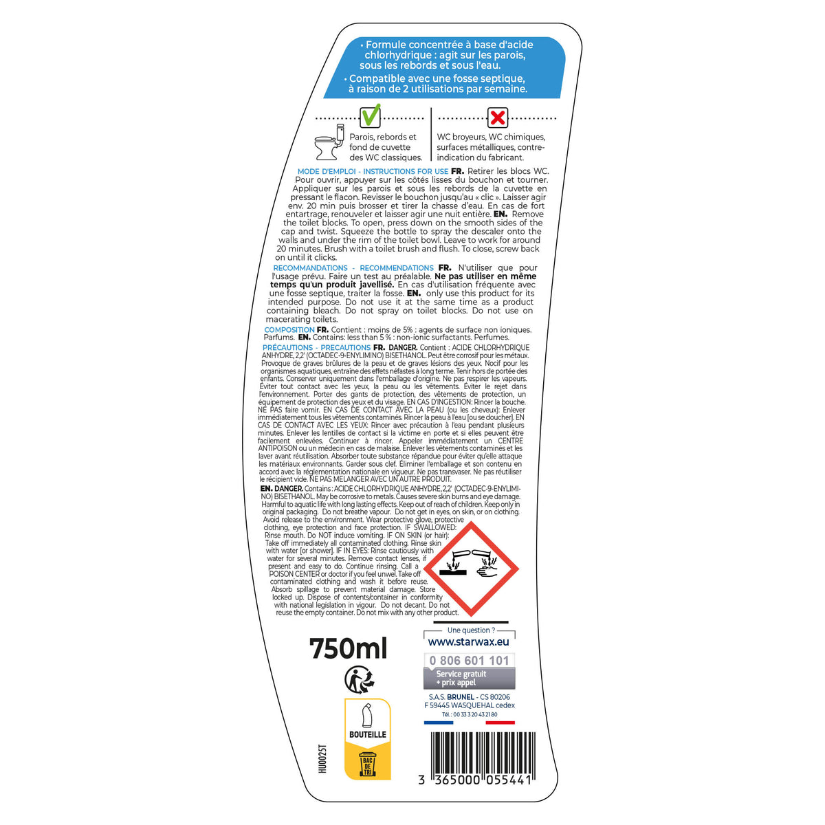 STARWAX - Détartrant surpuissant gel pour WC 750ml