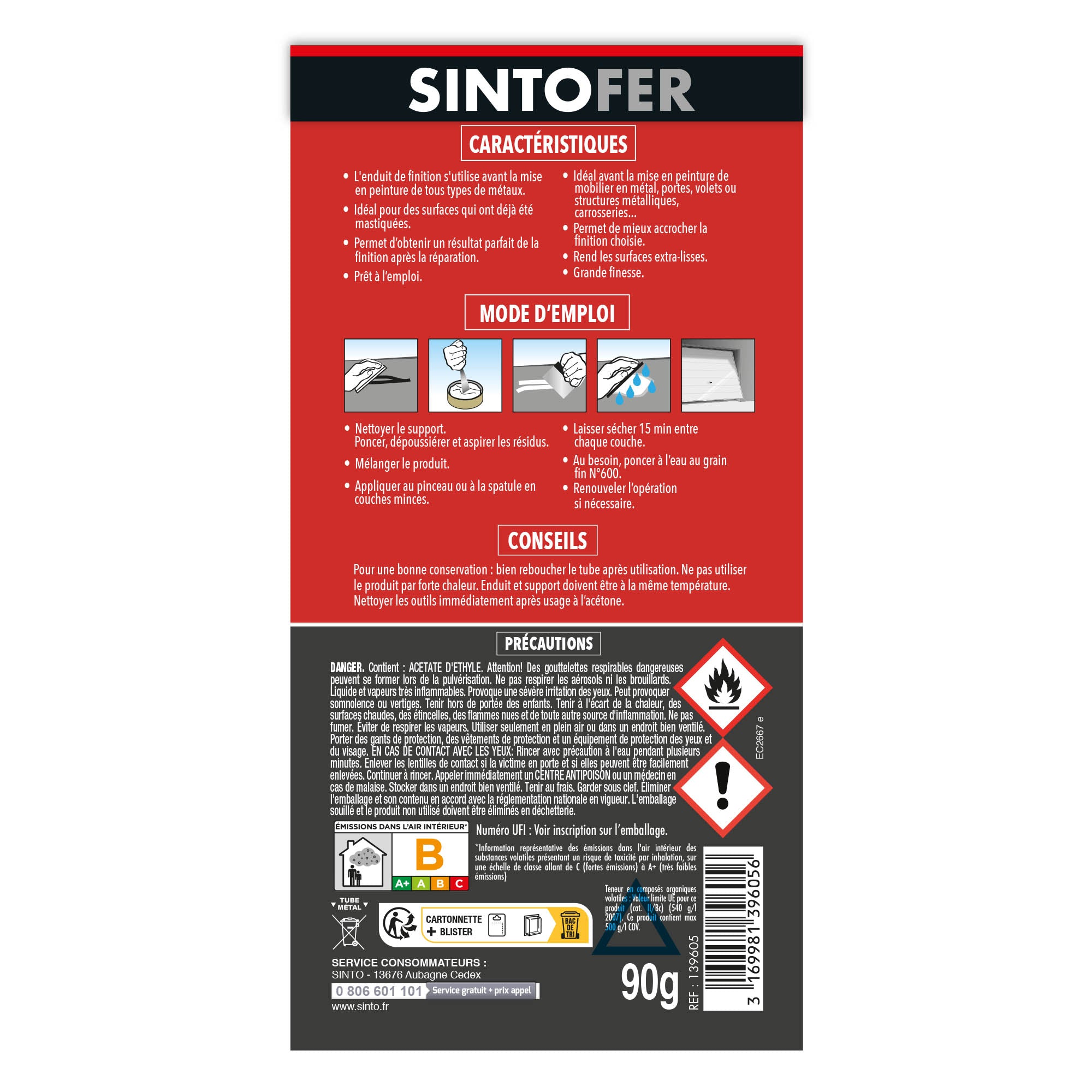 SINTO - Enduit de finition métal 90g