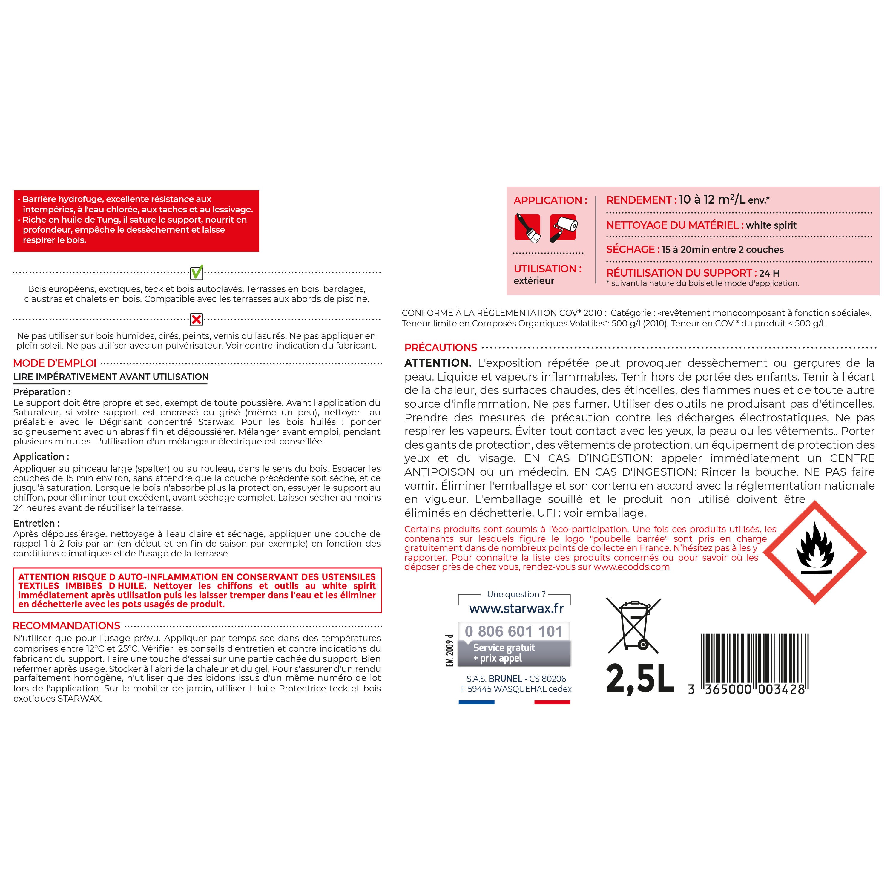 STARWAX - Saturateur bois extérieurs conditions extrêmes
 1L Incolore