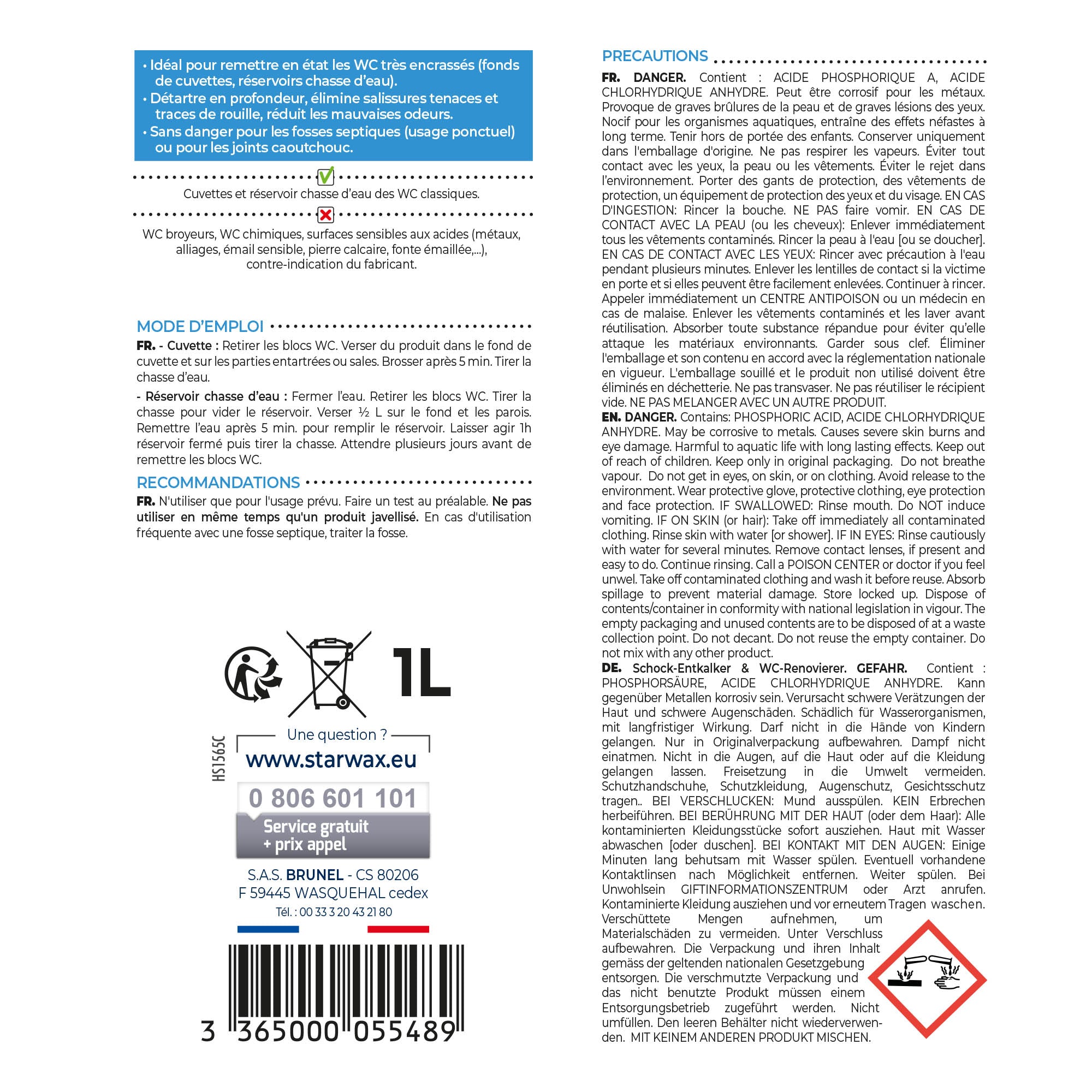 STARWAX - Décapant choc rénovateur WC - Éfficacité Professionnelle 1L