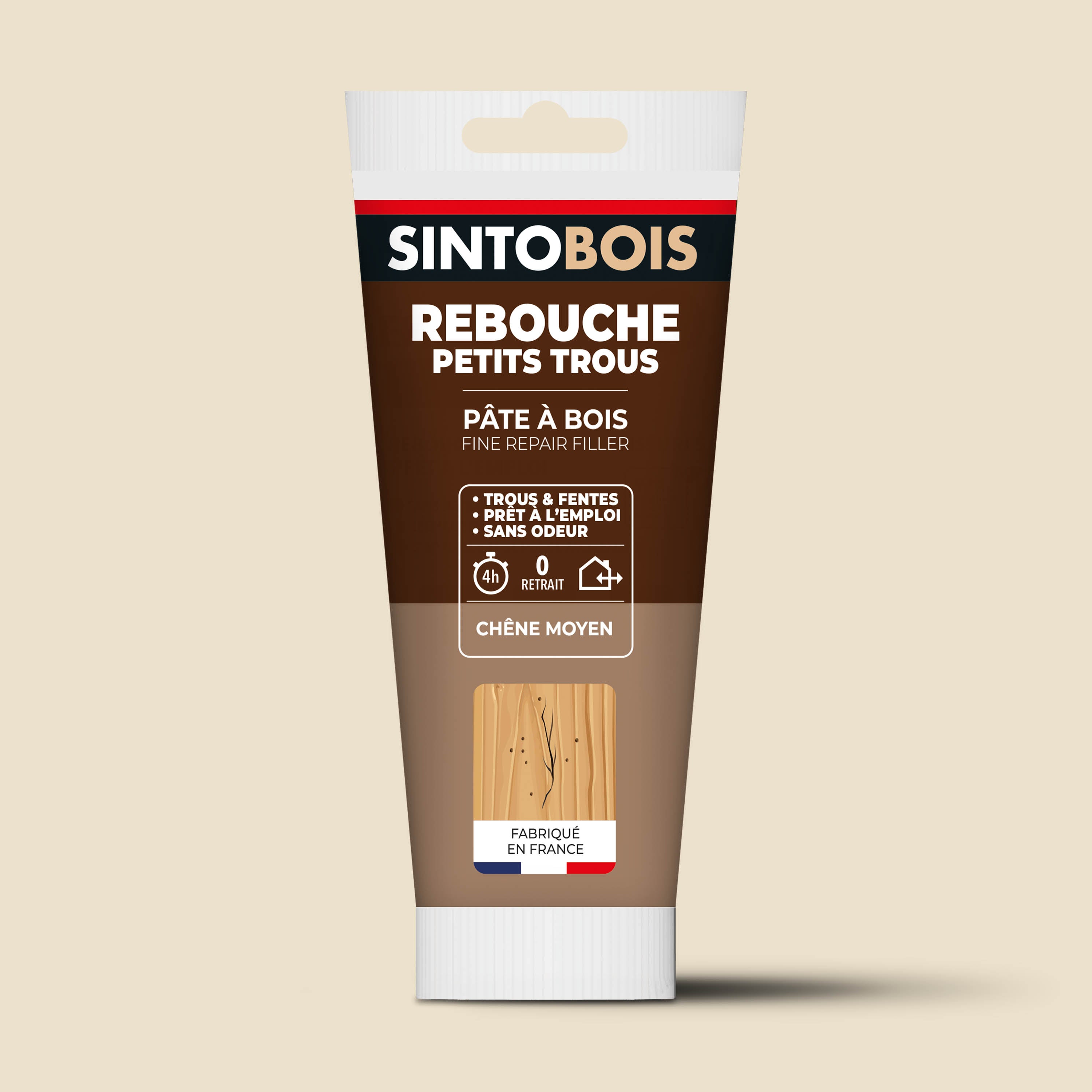 SINTO - Rebouche imperfections -  Pâte à bois naturel 80g Blanc