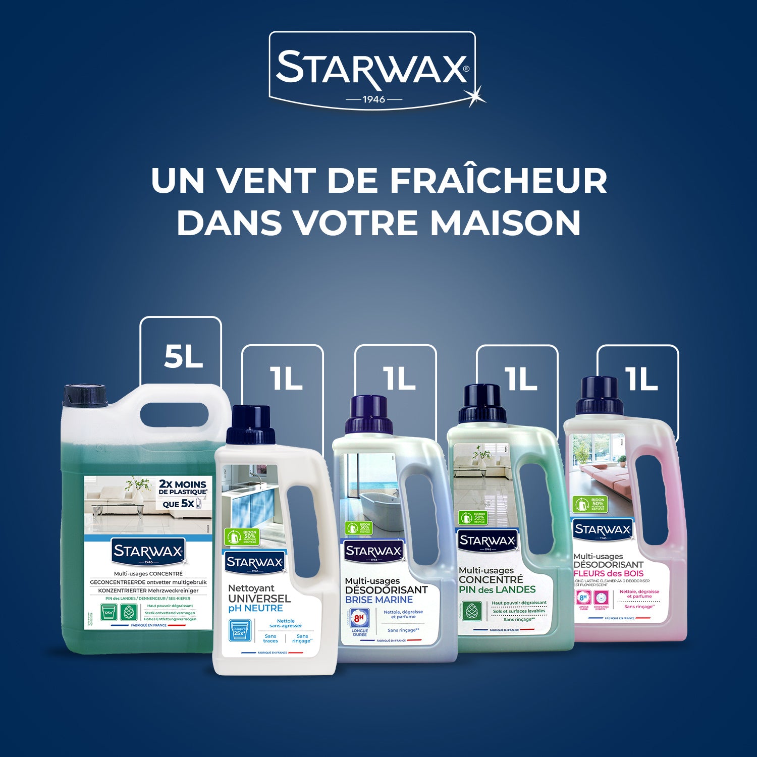 STARWAX - Nettoyant désodorisant longue durée parfum brise marine 1L Parfum brise marine