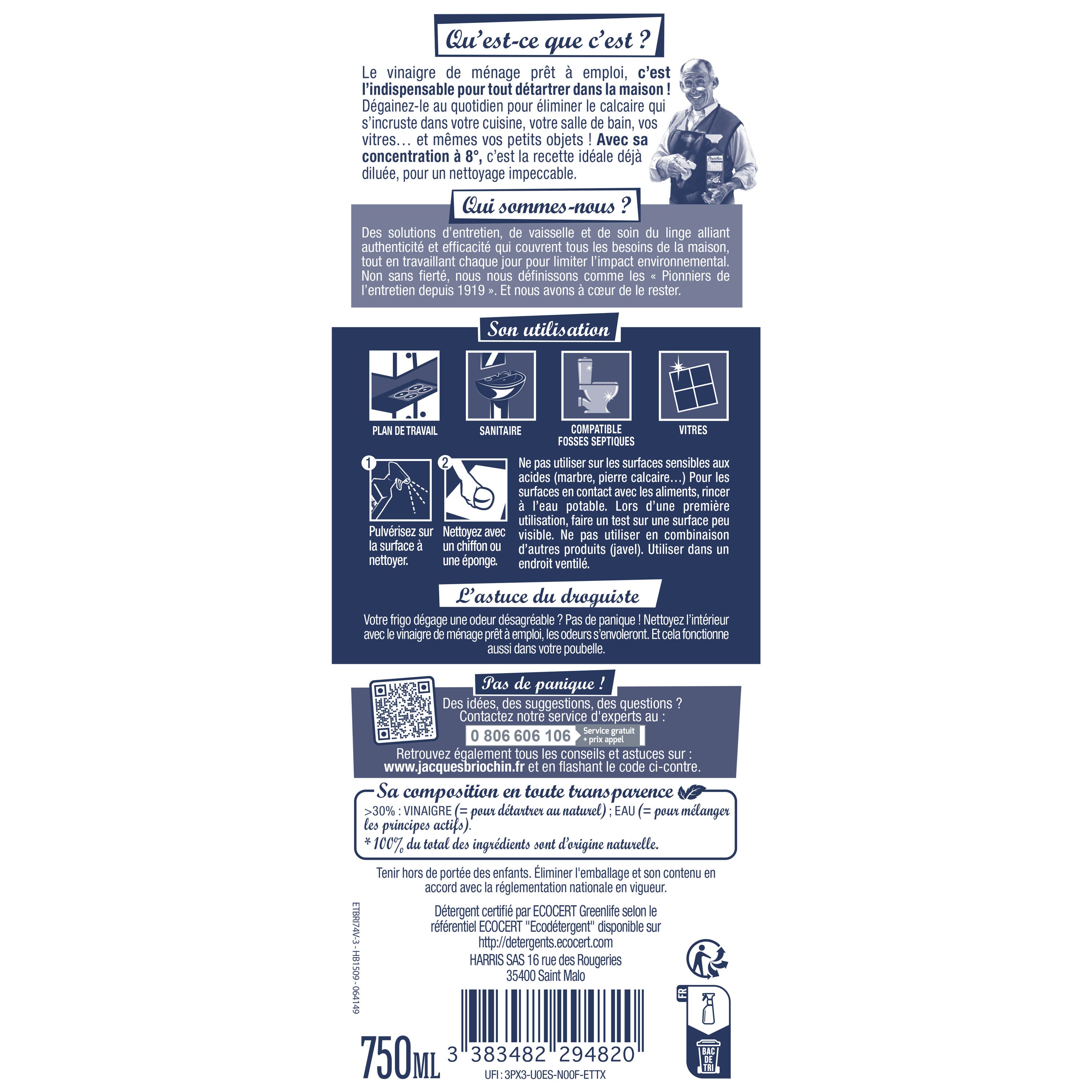 JACQUES BRIOCHIN - Vinaigre de ménage prêt à l'emploi 750ml