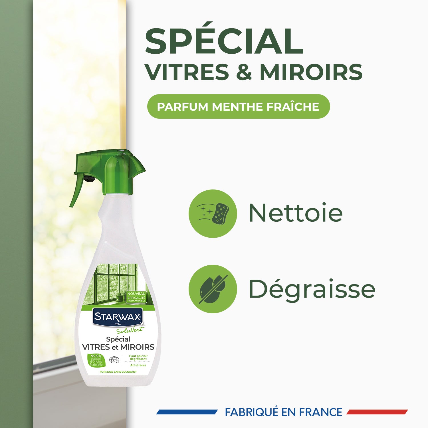 STARWAX SOLUVERT - Nettoyant spécial vitres et miroirs 
 500ml