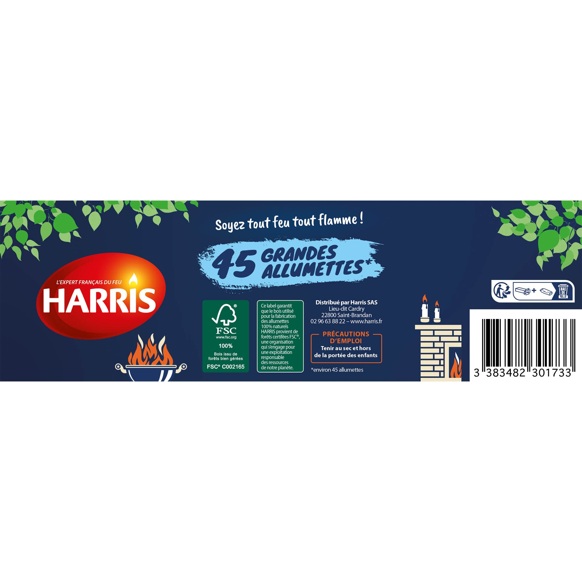 HARRIS - 45 Grandes allumettes certifiées FSC® x45
