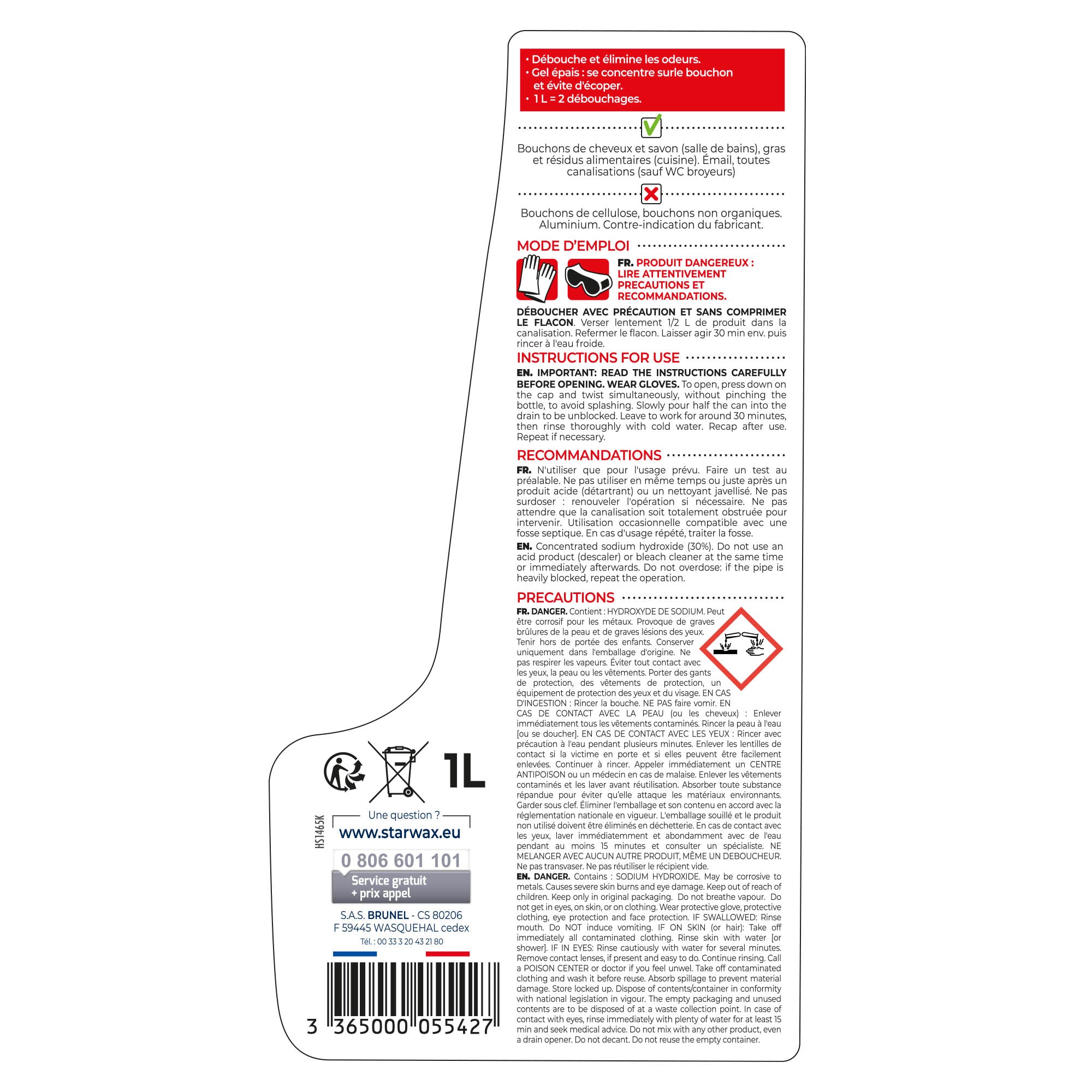 STARWAX - Déboucheur gel pour canalisations 1L