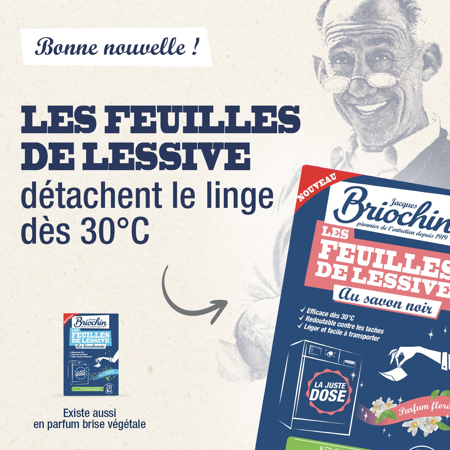 JACQUES BRIOCHIN - Feuilles de lessive au Savon noir parfum Bouquet floral 20 feuilles Parfum Bouquet floral