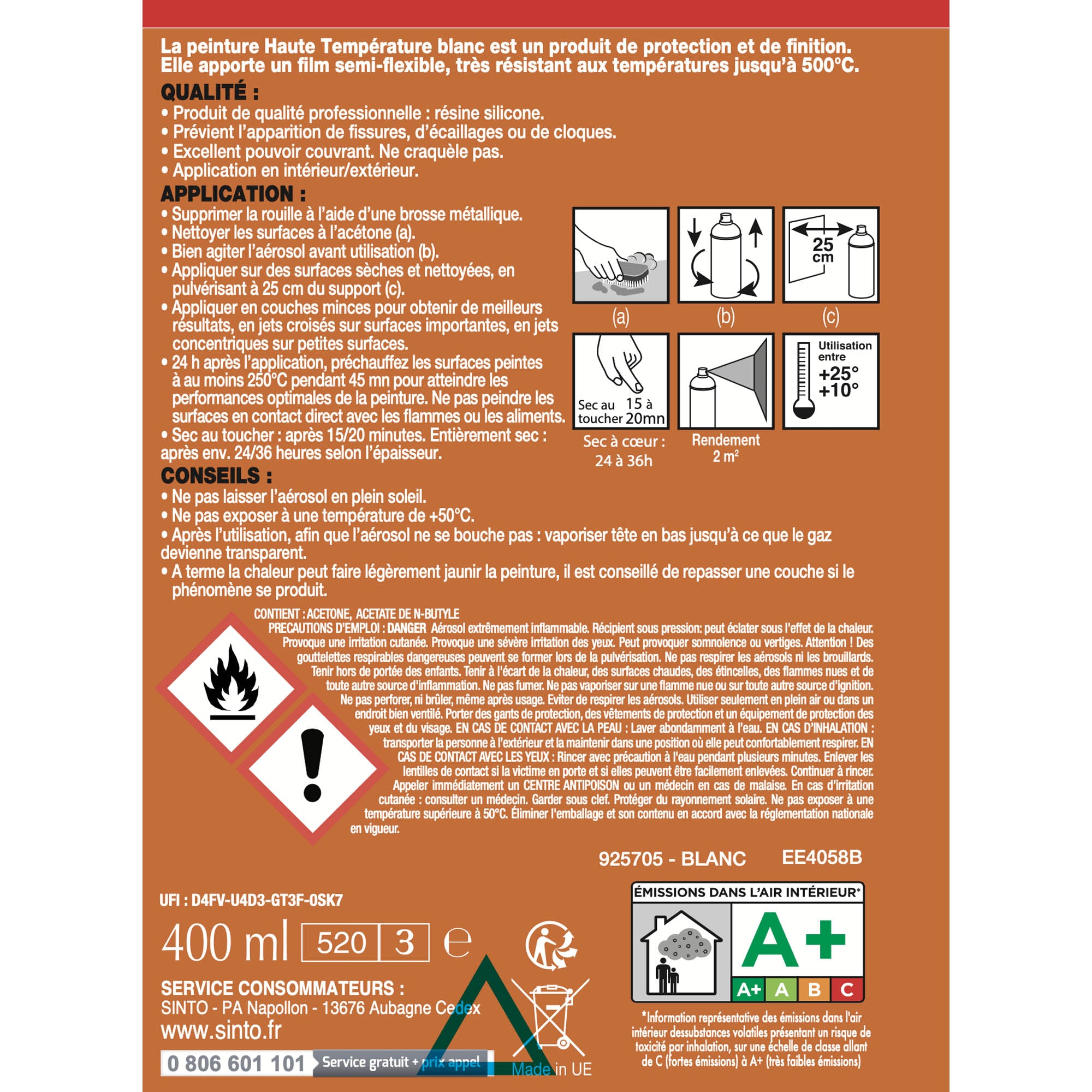 SINTO - Aérosol haute température 400ml Noir