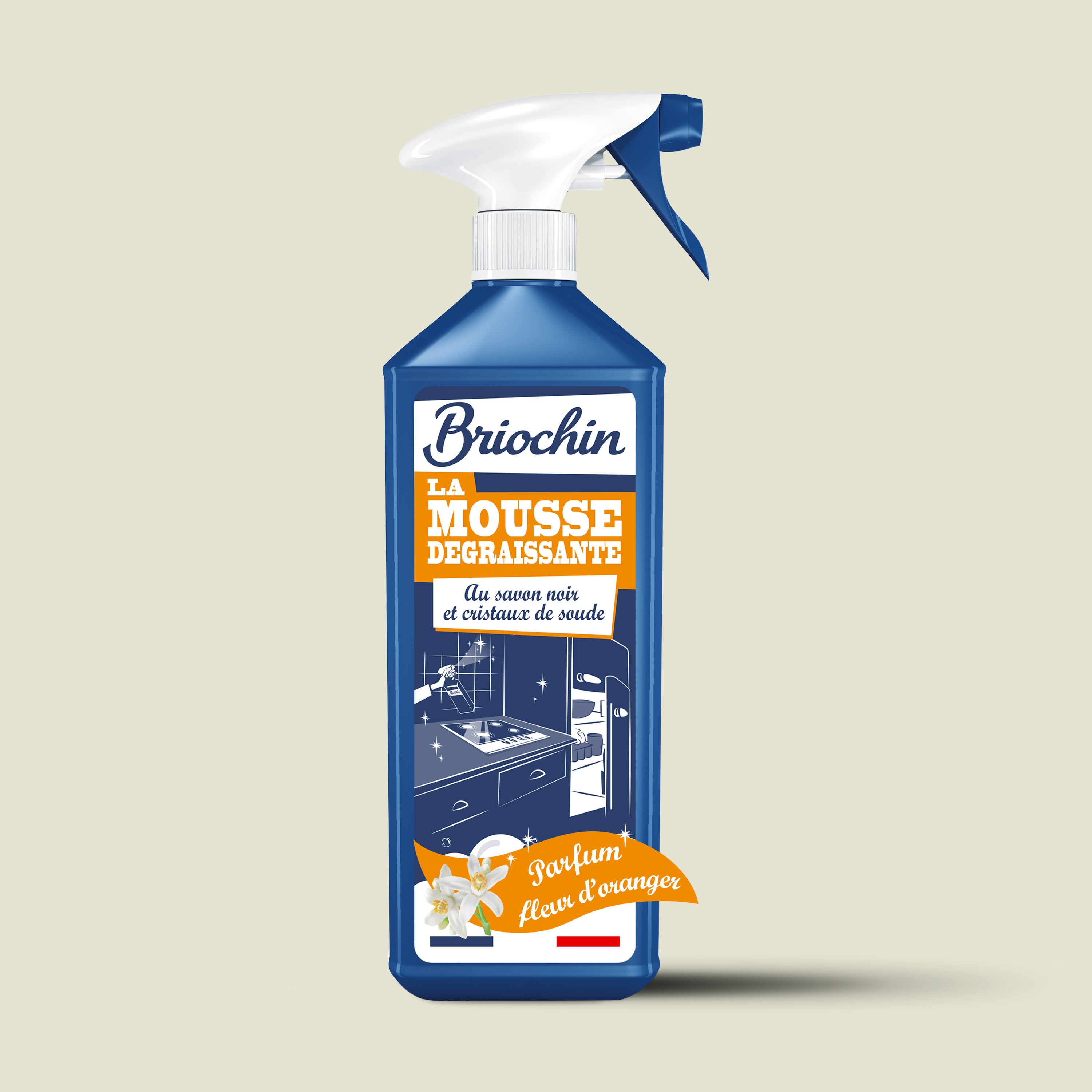 JACQUES BRIOCHIN - Mousse dégraissante au savon noir et cristaux de soude 750ml Fleur d'oranger