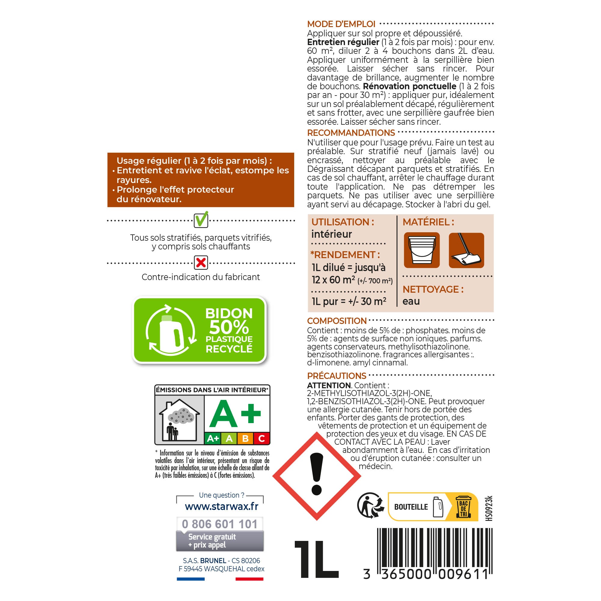 STARWAX - Entretien brillant spécial stratifié 1L