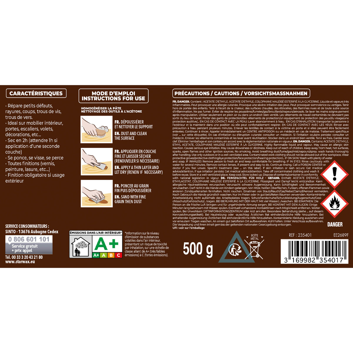 SINTO - Pâte à bois tradition 550ml Chêne clair