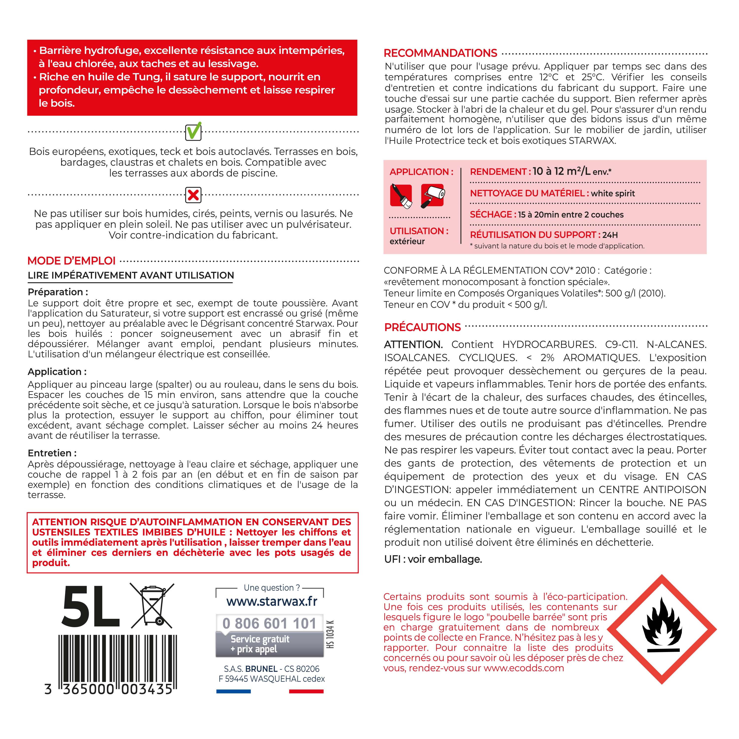 STARWAX - Saturateur bois extérieurs conditions extrêmes
 1L Incolore