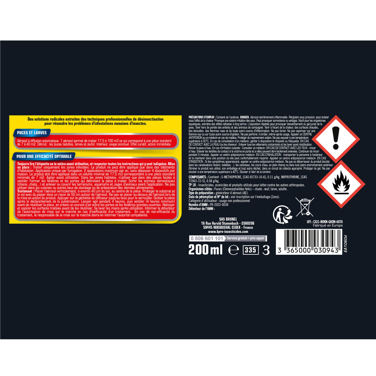 K.PRO - Aérosol diffusion automatique puces et larves 200ml