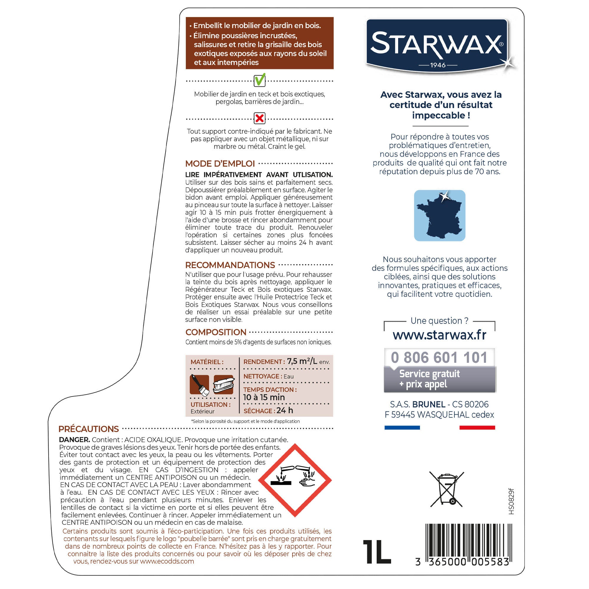 STARWAX - Nettoyant dégrisant pour bois extérieurs 1L