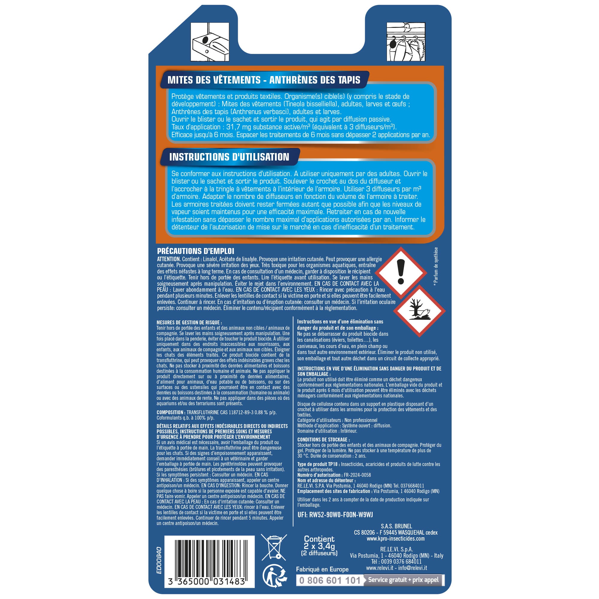 K.PRO - Crochets mites et larves des vêtements X2