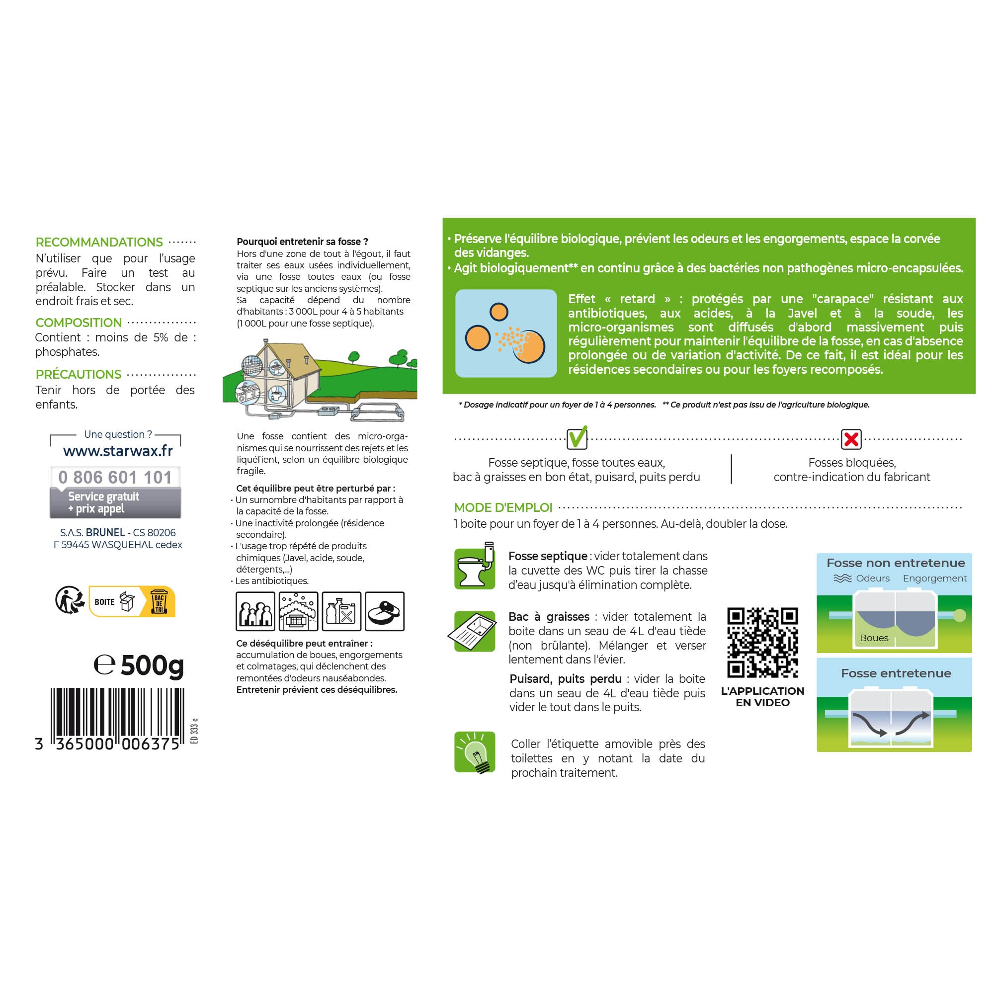 STARWAX - Entretien longue durée pour fosses septiques 500g