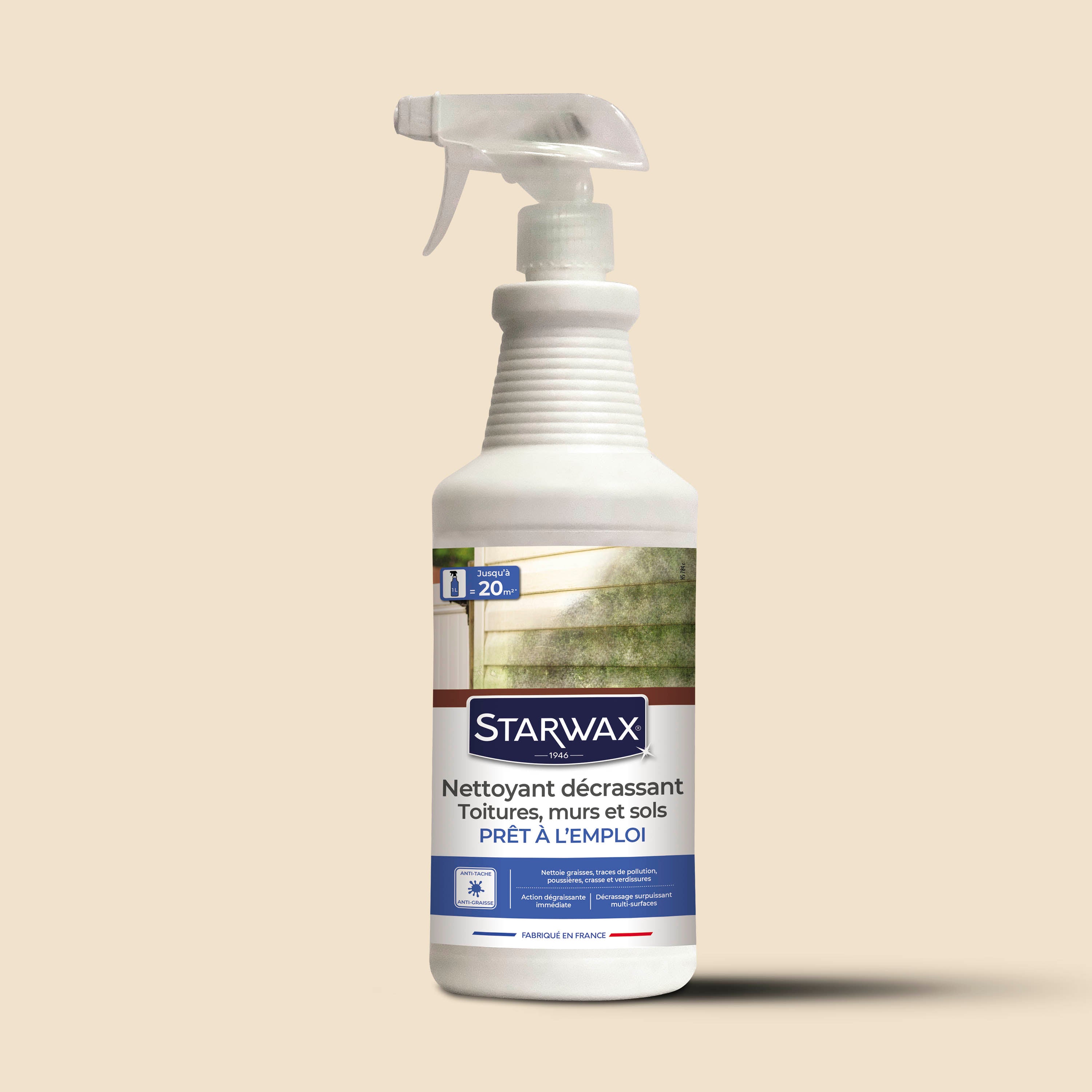 STARWAX - Nettoyant décrassant pour toitures, murs, et sols extérieurs 1L