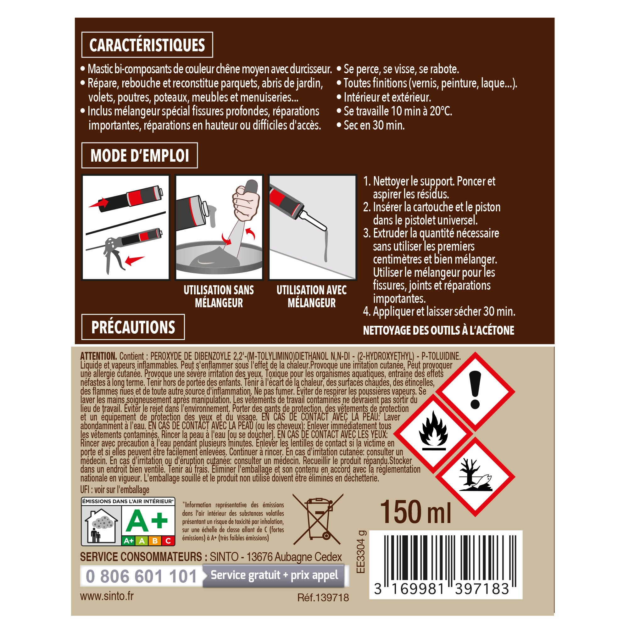 SINTO - Reconstitue angles et gros trous 500ml Chêne