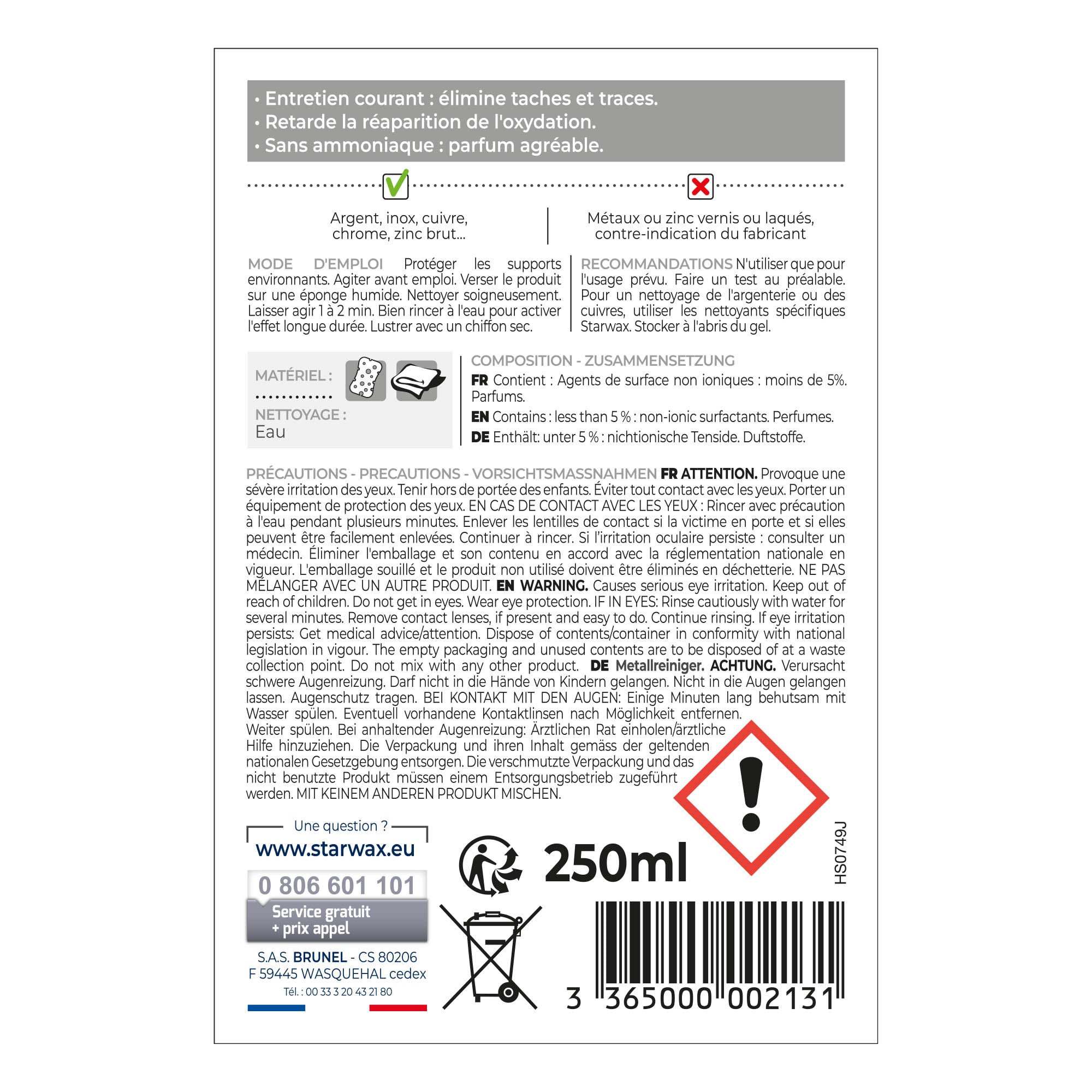 STARWAX - Nettoyant multi-métaux 250ml