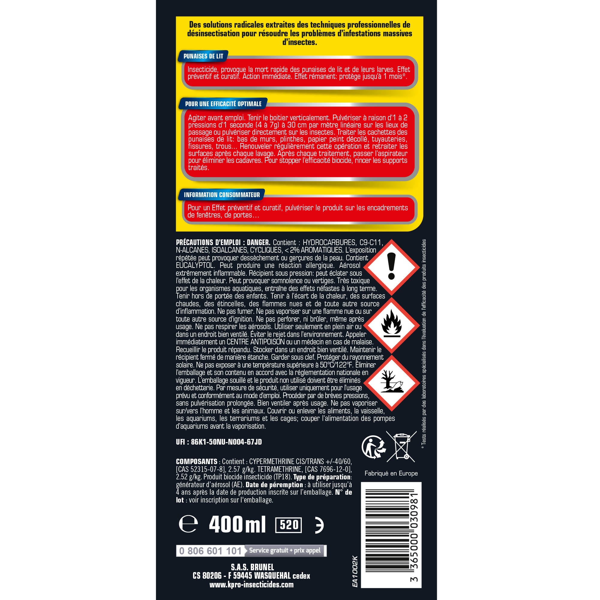 K.PRO - Aérosol foudroyant punaises de lit
 400ml