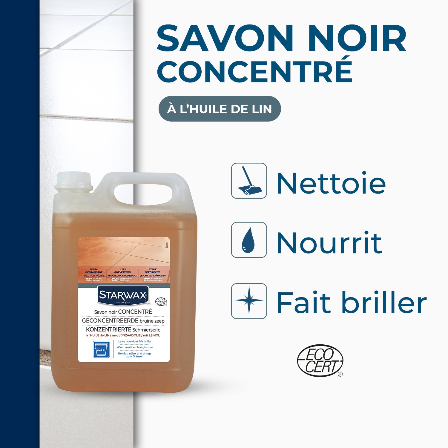 STARWAX - Savon noir à l'huile de lin pour les sols intérieurs 1L