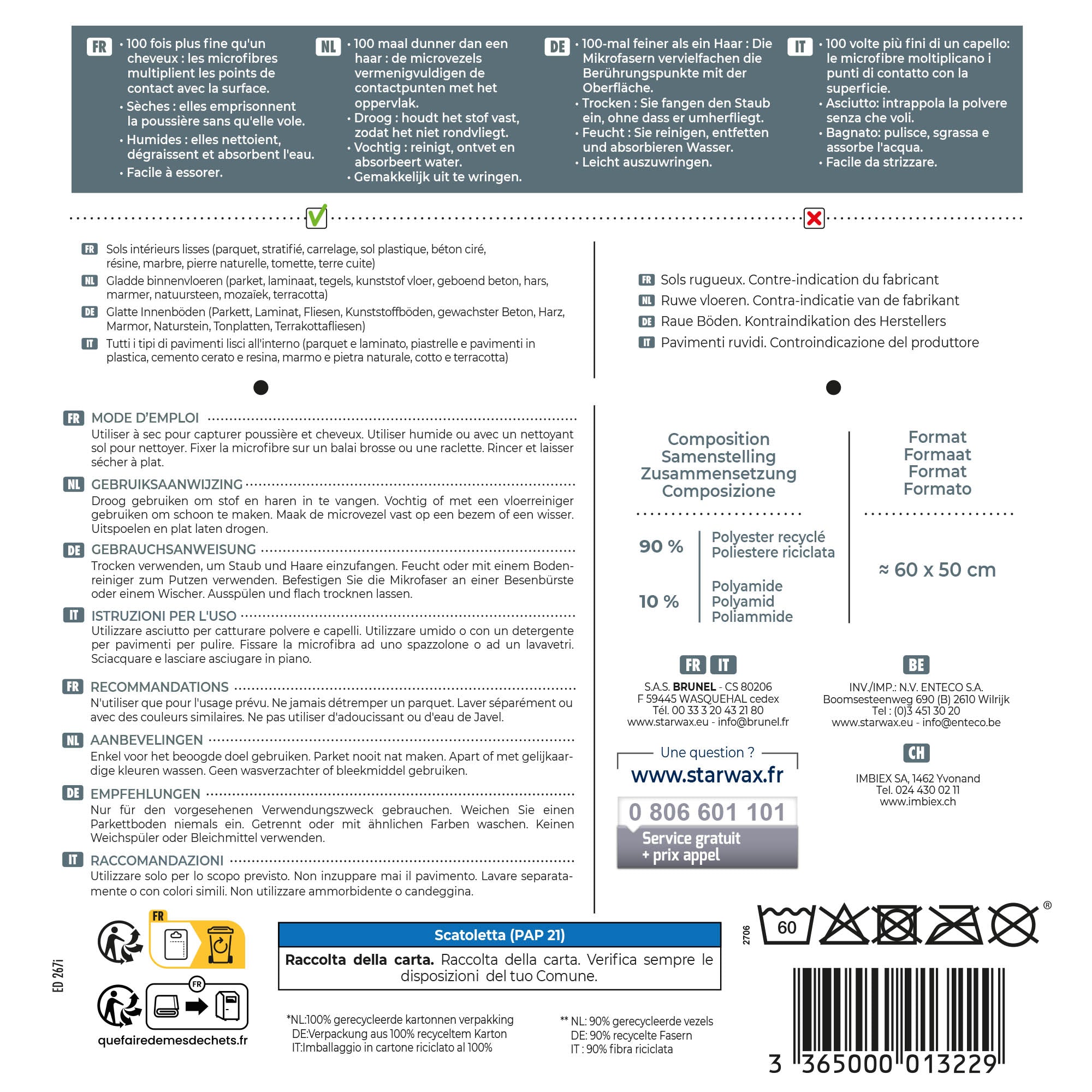 STARWAX - Serpillière microfibre pour sols lisses X1