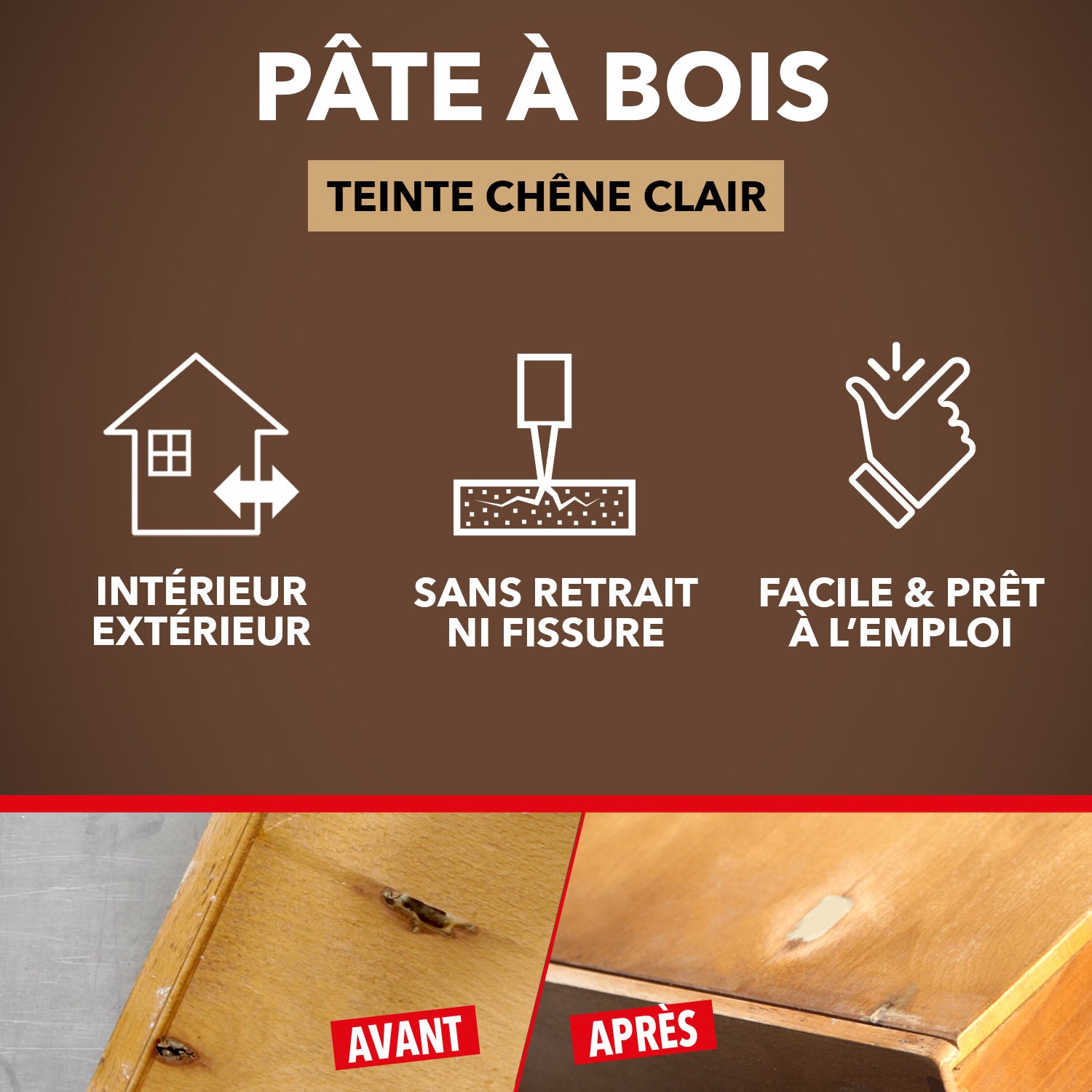 SINTO - Rebouche imperfections -  Pâte à bois naturel 80g Blanc