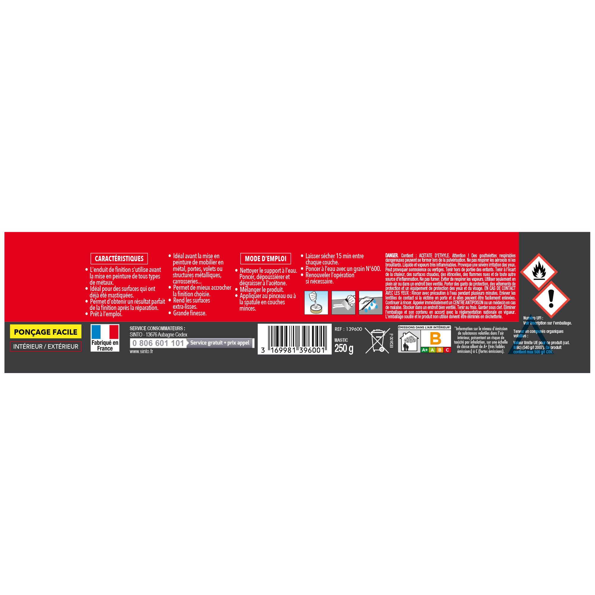 SINTO - Enduit de finition métal 90g