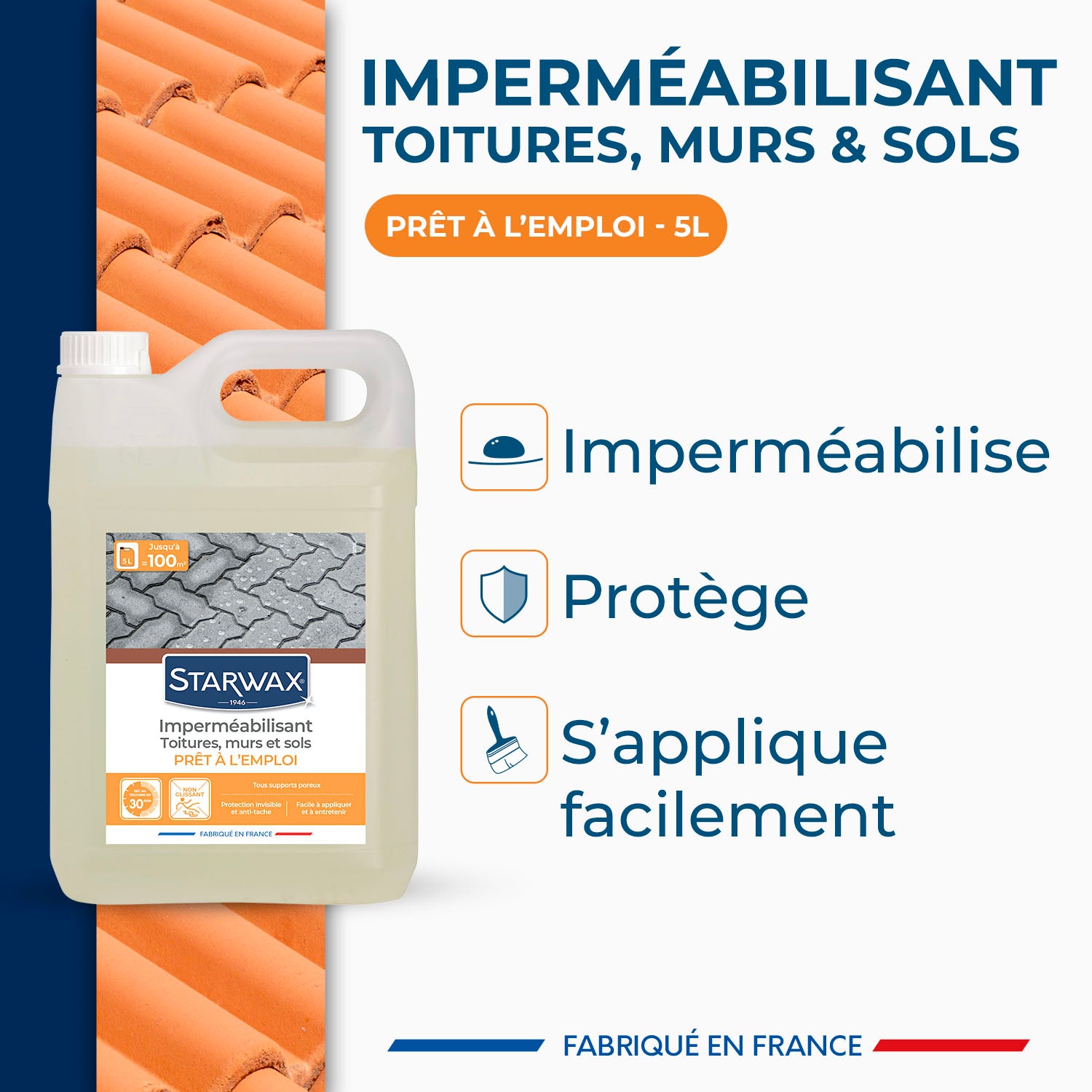STARWAX - Imperméabilisant eau et graisses pour toitures, murs et sols extérieurs 1L