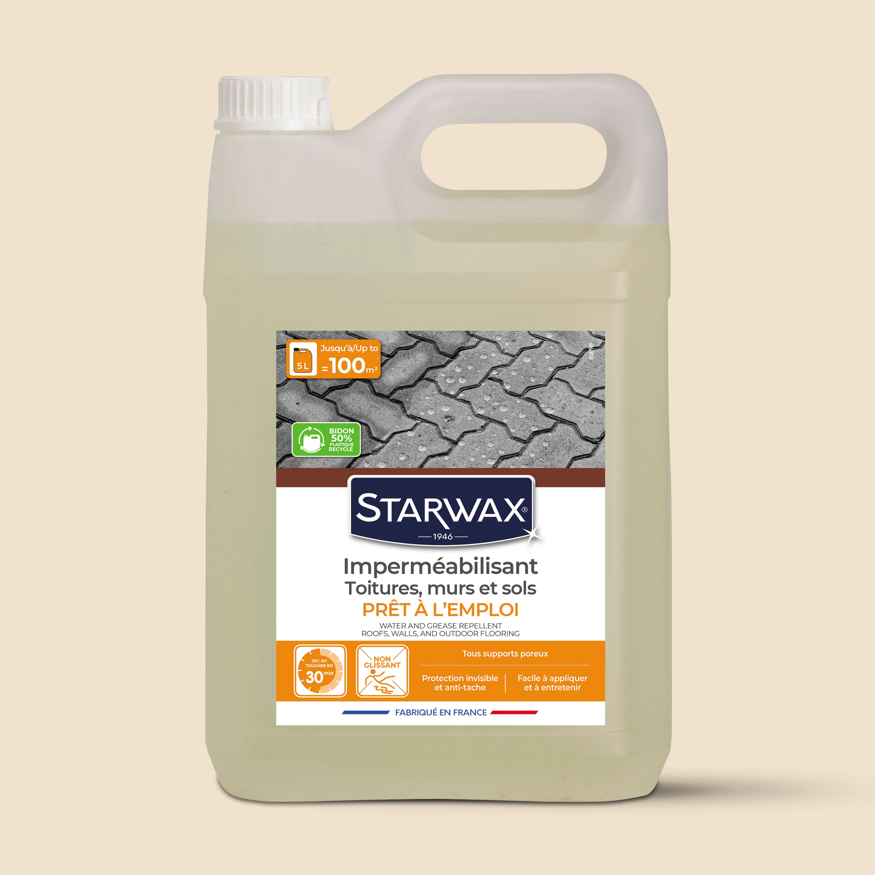 STARWAX - Imperméabilisant eau et graisses pour toitures, murs et sols extérieurs 1L