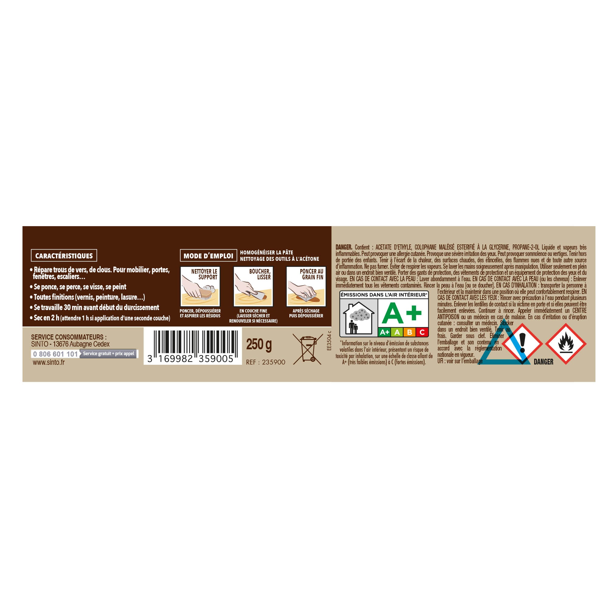 SINTO - Pâte à bois tradition 550ml Chêne clair