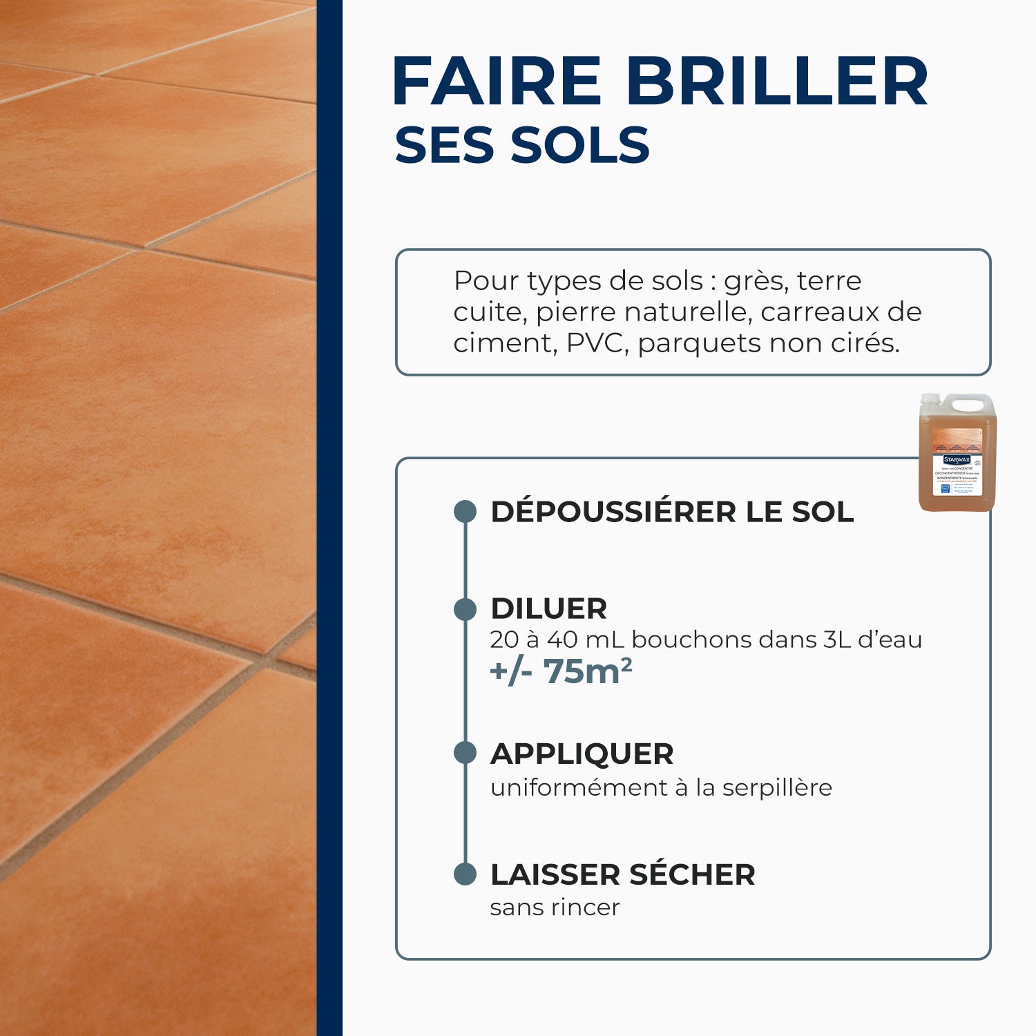 STARWAX - Savon noir à l'huile de lin pour les sols intérieurs 1L