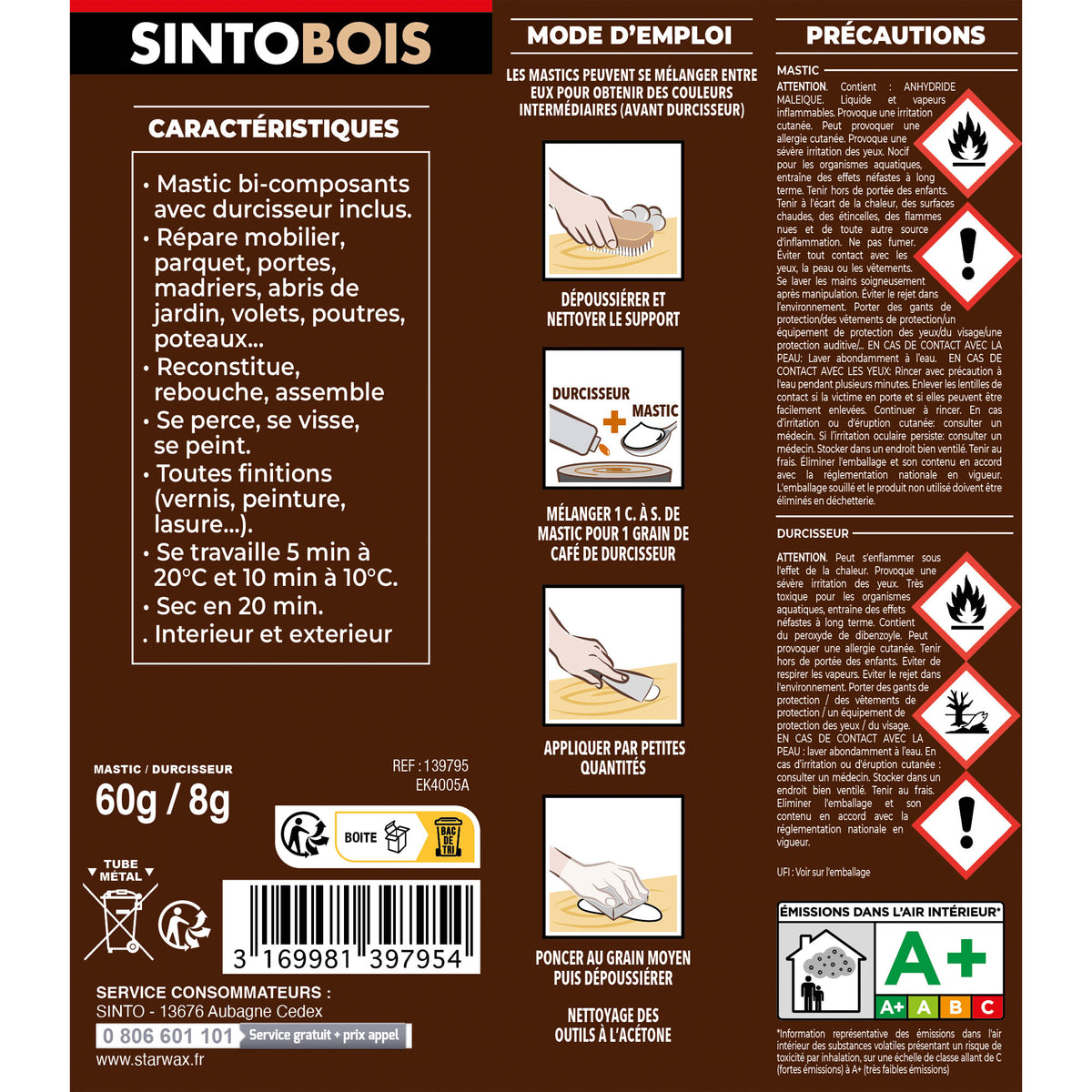 SINTO - Reconstitue angles et gros trous 500ml Chêne