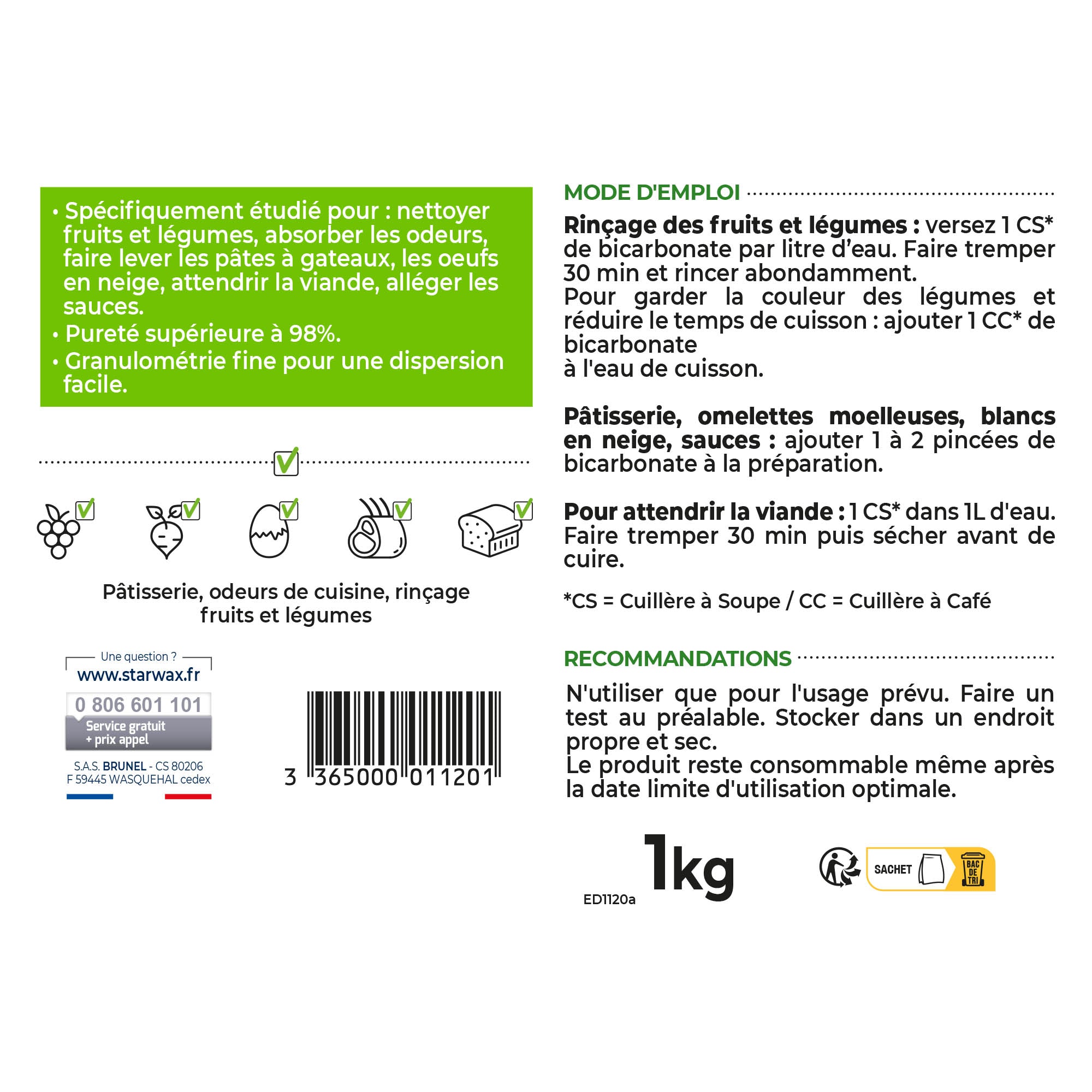 STARWAX SOLUVERT - Bicarbonate de soude alimentaire 1kg