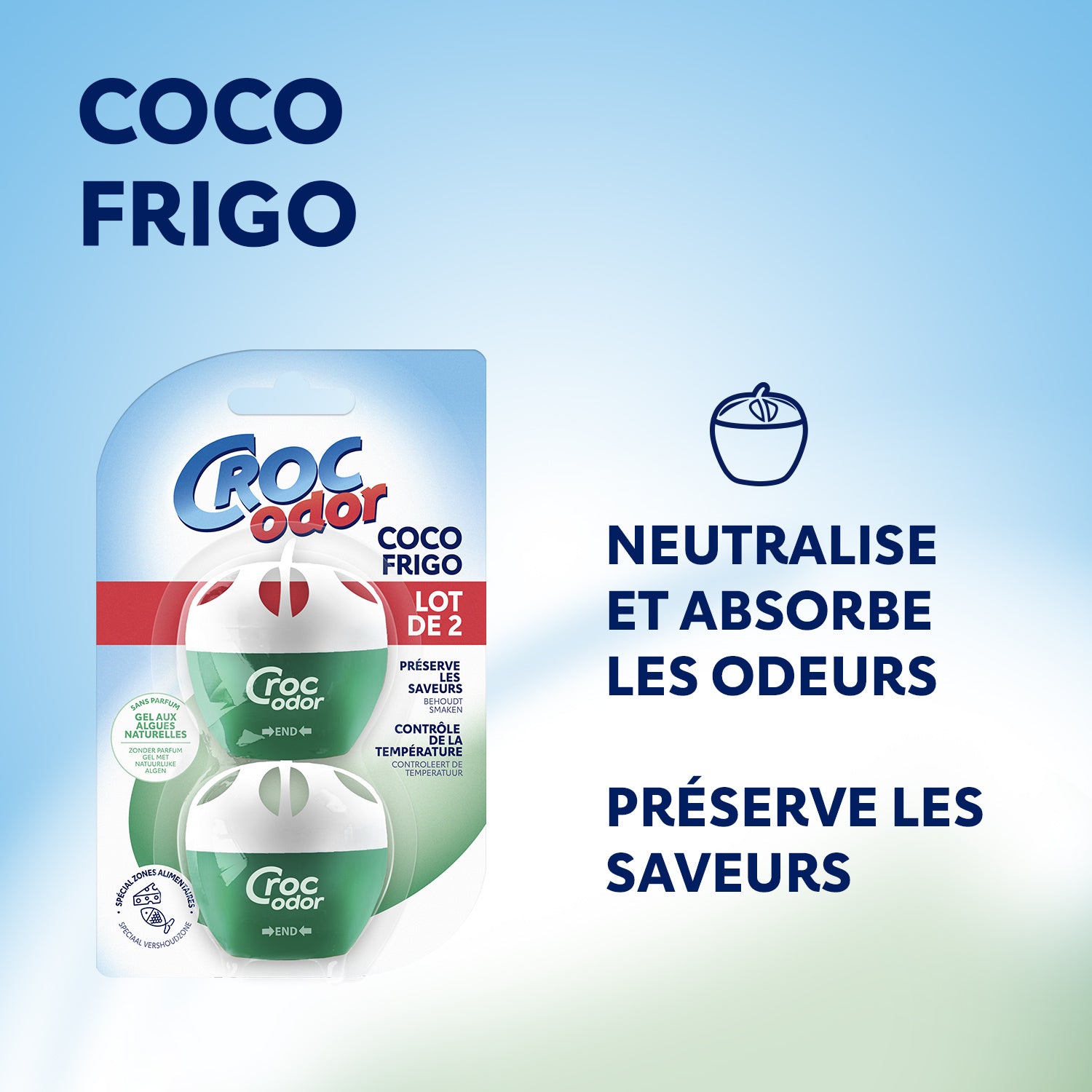 CROC ODOR - Absorbeur d'odeurs Frigo x2 2x33g Sans parfum