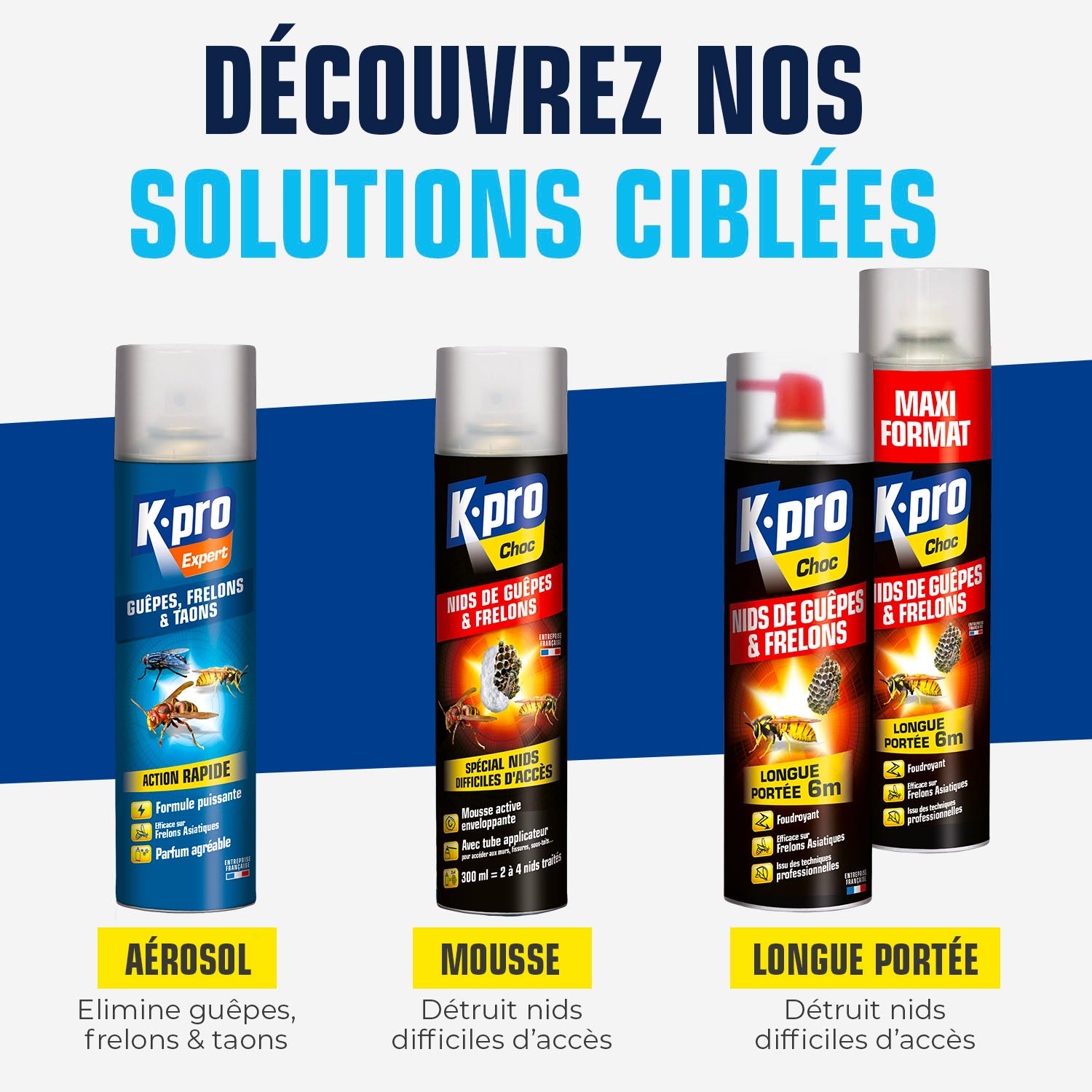 K.PRO - Aérosol foudroyant choc nids de guêpes et frelons 500ml