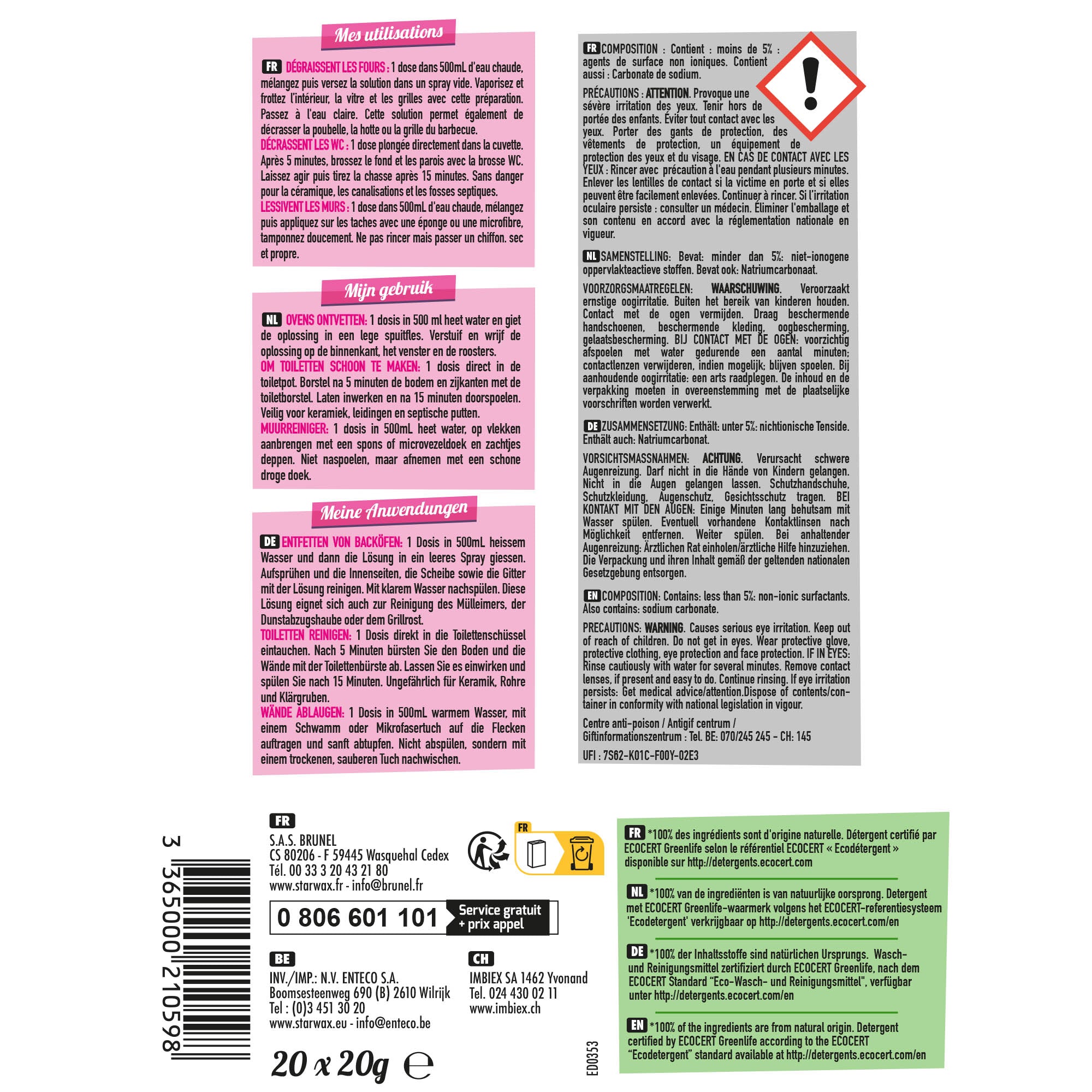 STARWAX FABULOUS - Cristaux de soude en doses prêtes à l'emploi 20 doses