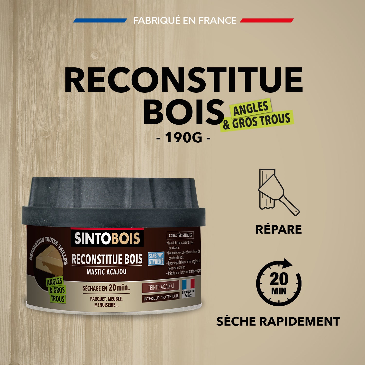 SINTO - Reconstitue angles et gros trous 500ml Chêne