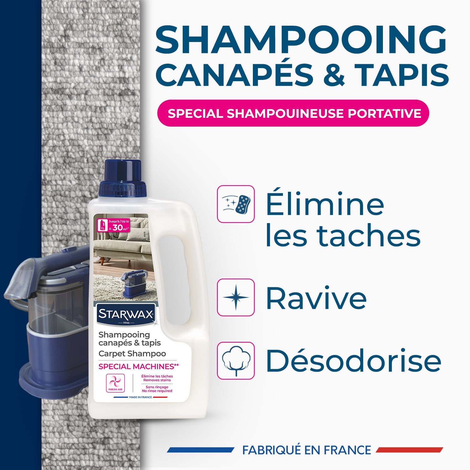 STARWAX - Shampooing canapés & tapis - Spécial machines 1L Incolore
